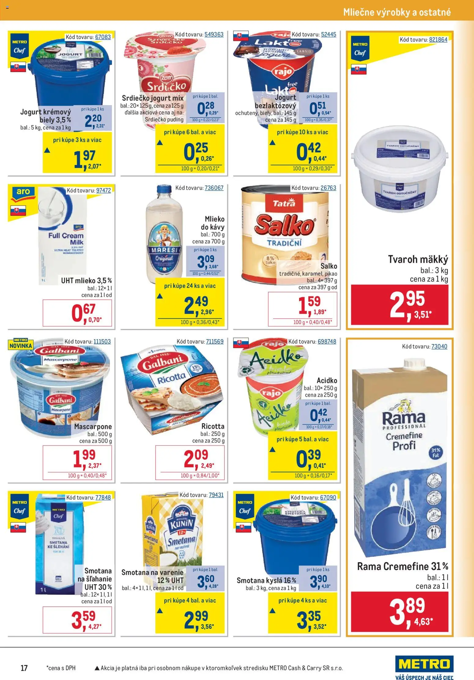 Nové Metro akcie – leták je platný od 07.10.2026 | Strana: 17 | Produkty: Smotana, Puding, Acidko, Mascarpone