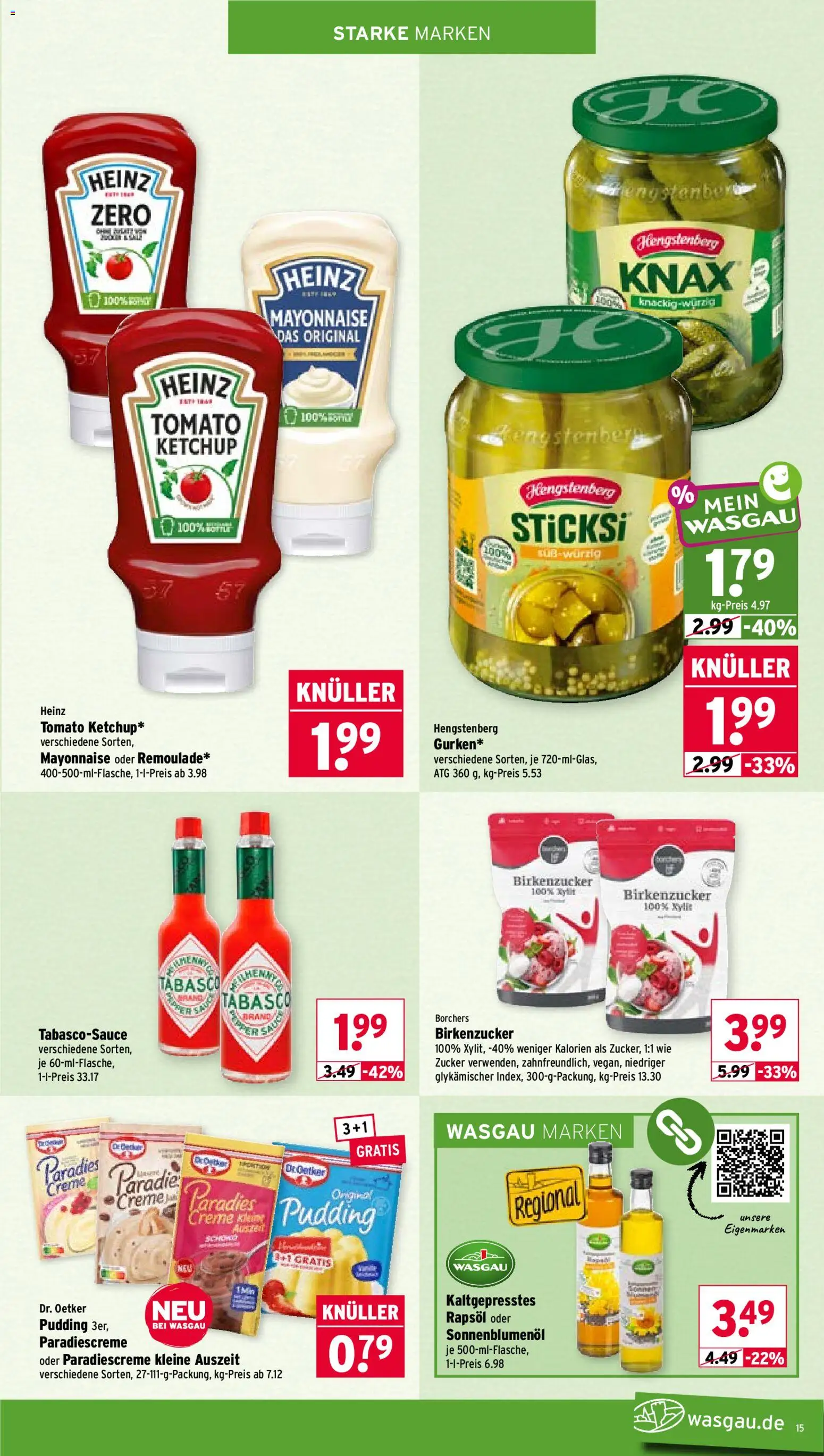 Wasgau Prospekt – gültig ab 03.08.2026 | Seite: 15 | Produkte: Rapsöl, Sonnenblumenol, Creme, Zucker
