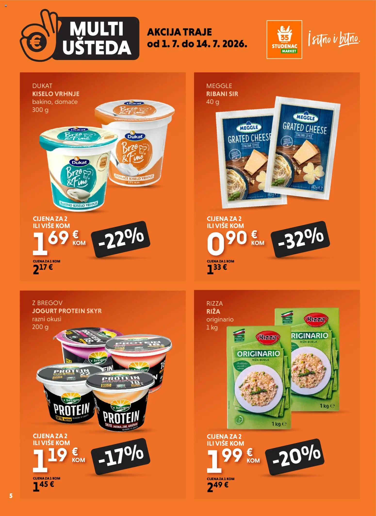 Studenac katalog | vrijedi od 01.07.2026 | Stranica: 5 | Proizvodi: Sir, Jogurt, Riža, Kiselo vrhnje