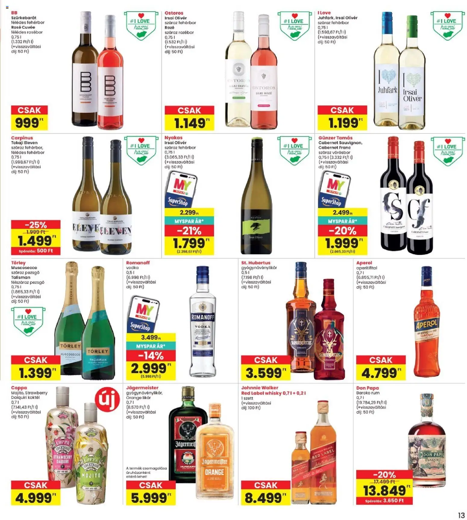 Interspar akciós ujság - amely érvényes a következő dátumtól: 18.06.2026 | Oldal: 13 | Termékek: Jägermeister, Aperol, Rum, Vodka