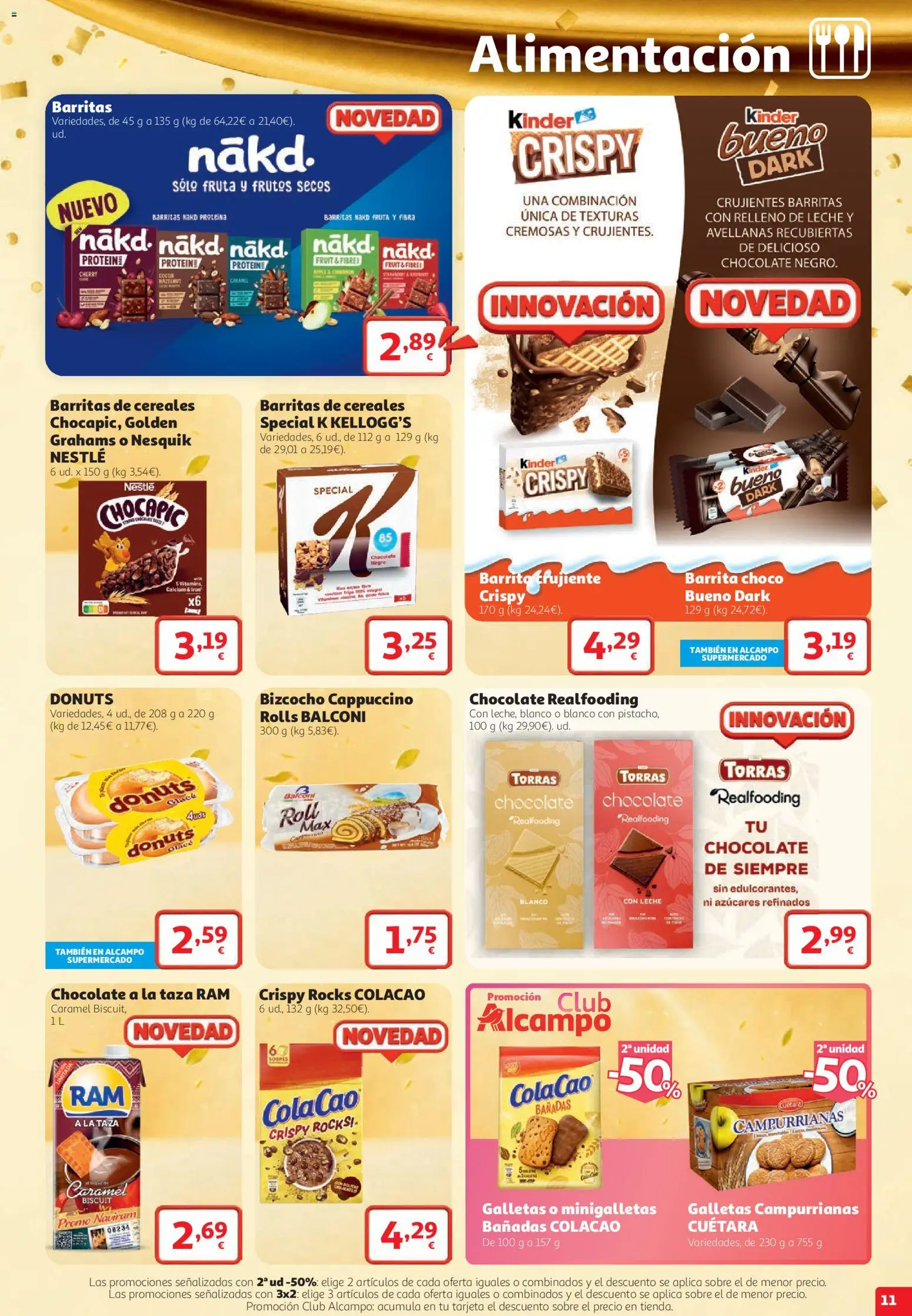 Alcampo folleto Fuenlabrada │ válido desde el 22/10/2026 | Página: 11 | Productos: Leche, Chocolate, Cereales, Donuts