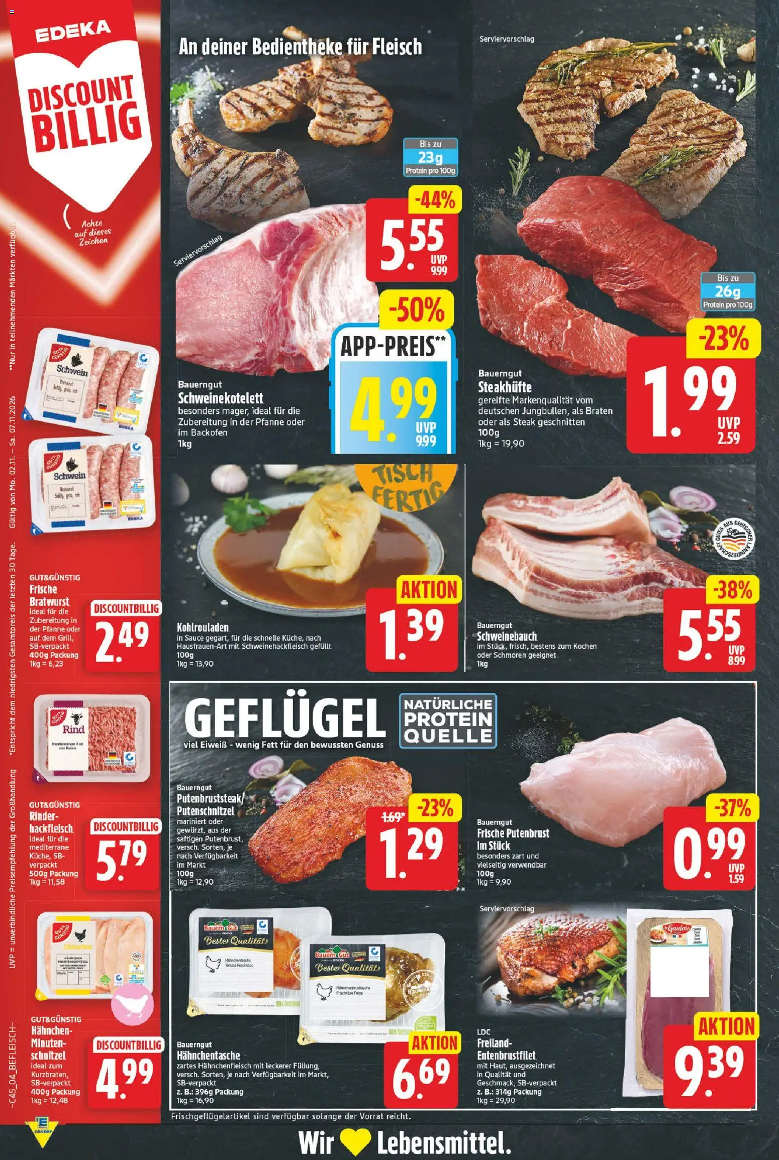 E center Prospekt – gültig ab 02.11.2026 | Seite: 4 | Produkte: Putenbrust, Schweinebauch, Bratwurst, Backofen