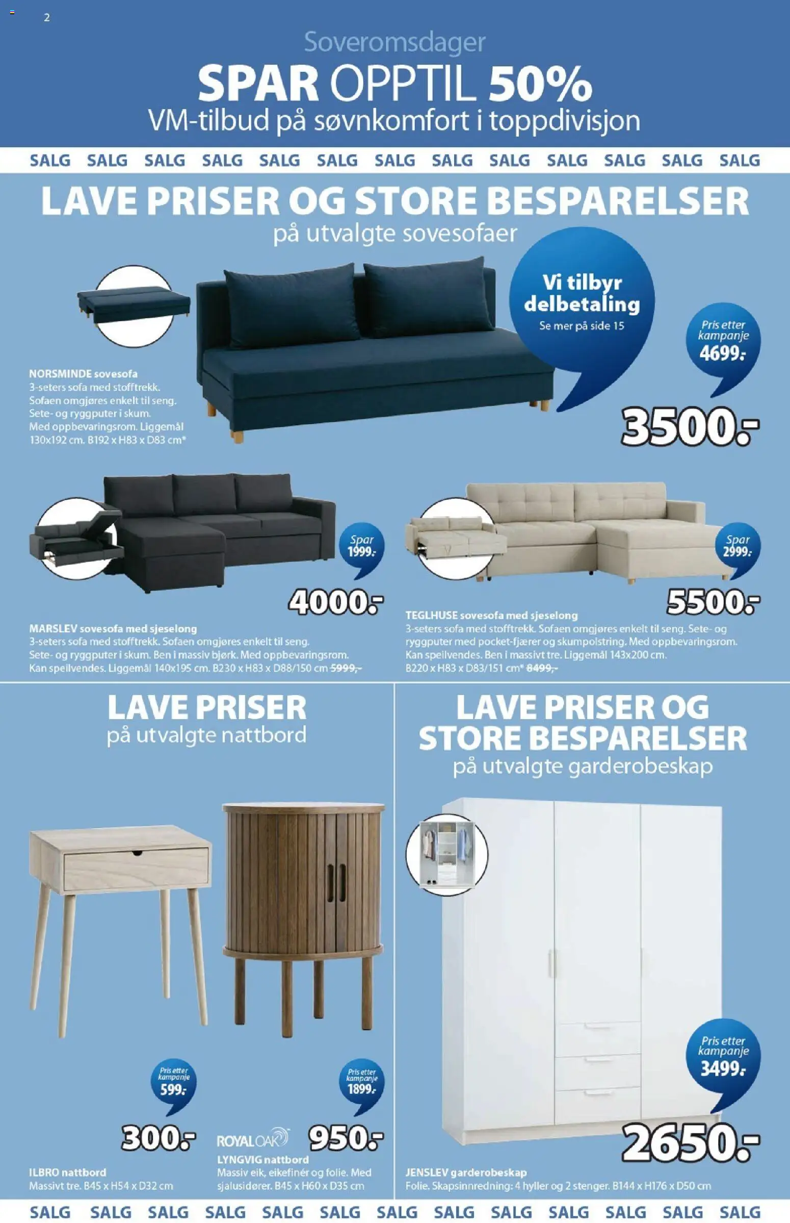 {H1} | Side: 2 | Produkter: Sovesofa, Garderobeskap, Nattbord, Sofa