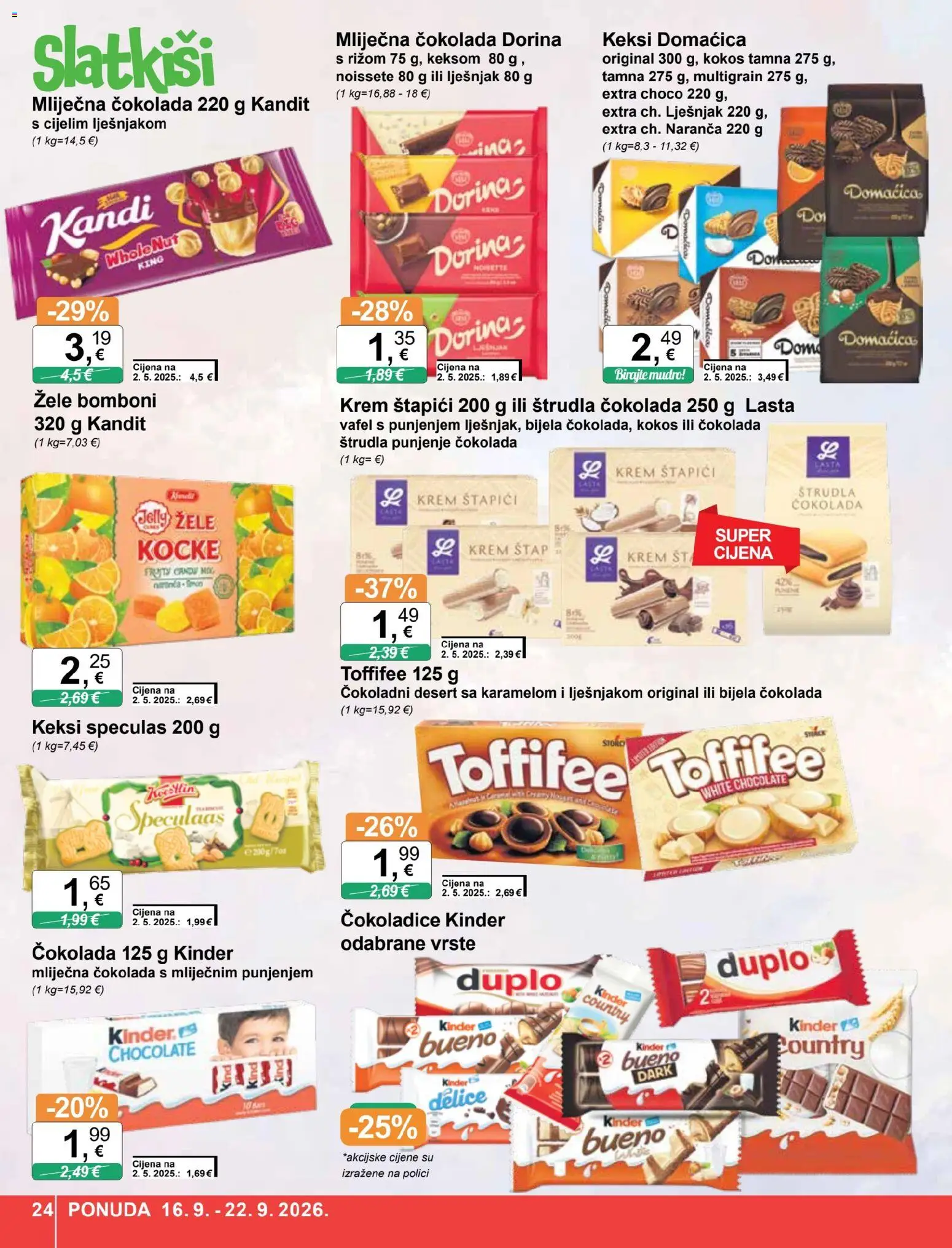 KTC katalog | vrijedi od 16.09.2026 | Stranica: 24 | Proizvodi: Kinder čokolada, Keksi, Lješnjak, Mlijecna čokolada