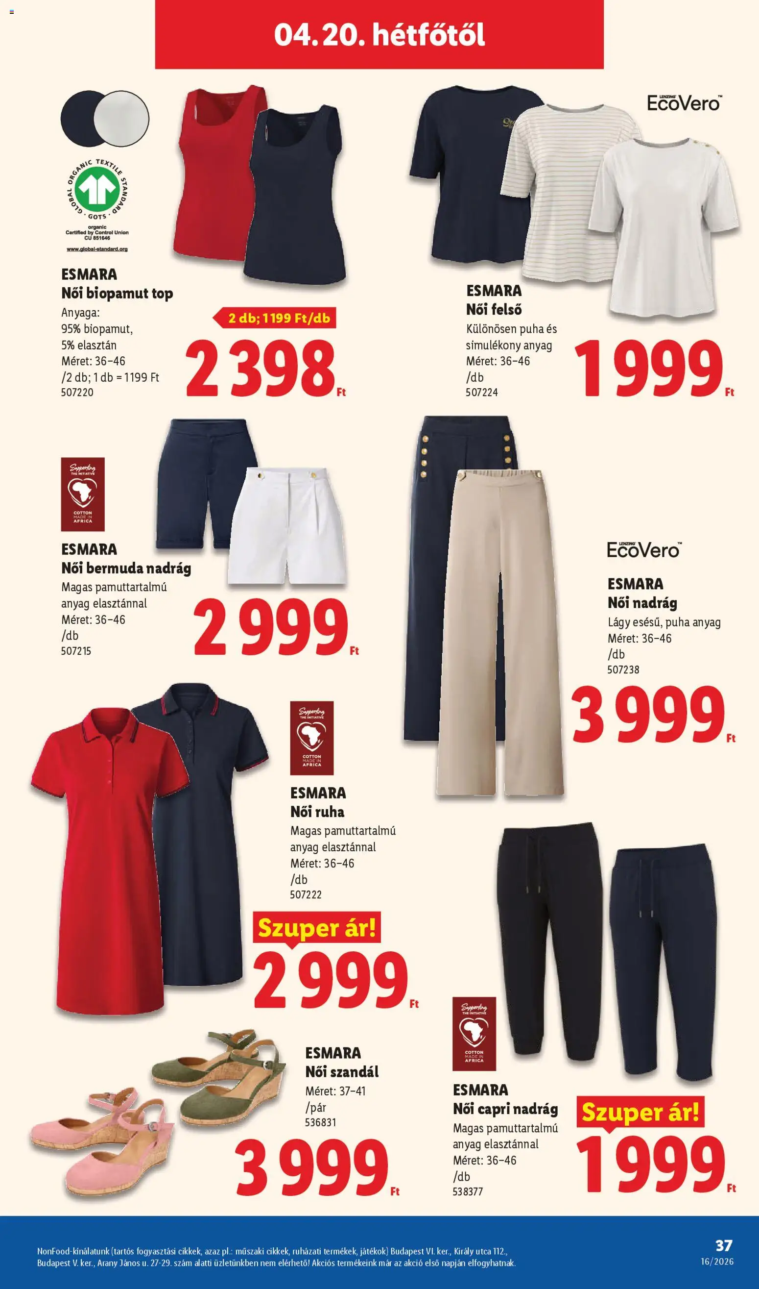 Lidl akciós ujság - amely érvényes a következő dátumtól: 16.04.2026 | Oldal: 37 | Termékek: Szandál, Női nadrág, Játékok, Ruha