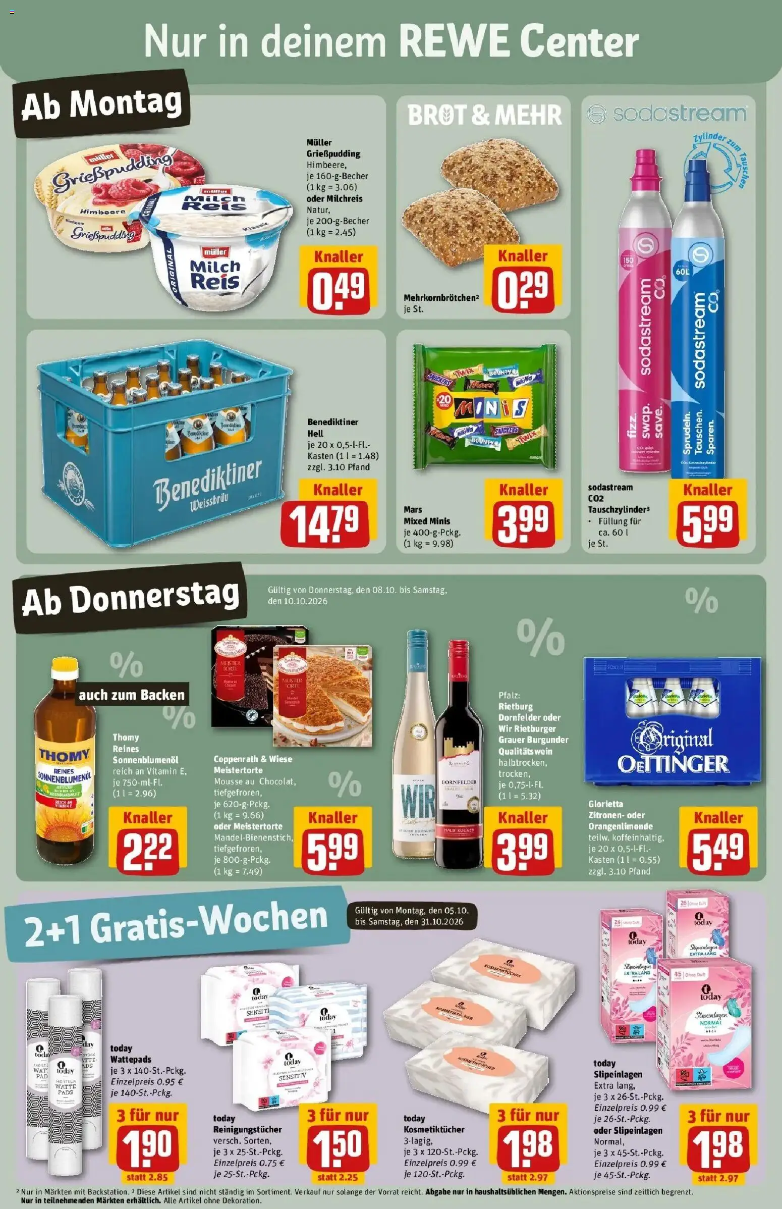 REWE Prospekt ab 05.10.2026 zum Blättern » Angebote | Seite: 5 | Produkte: Wattepads, Snickers, Mars, Wein