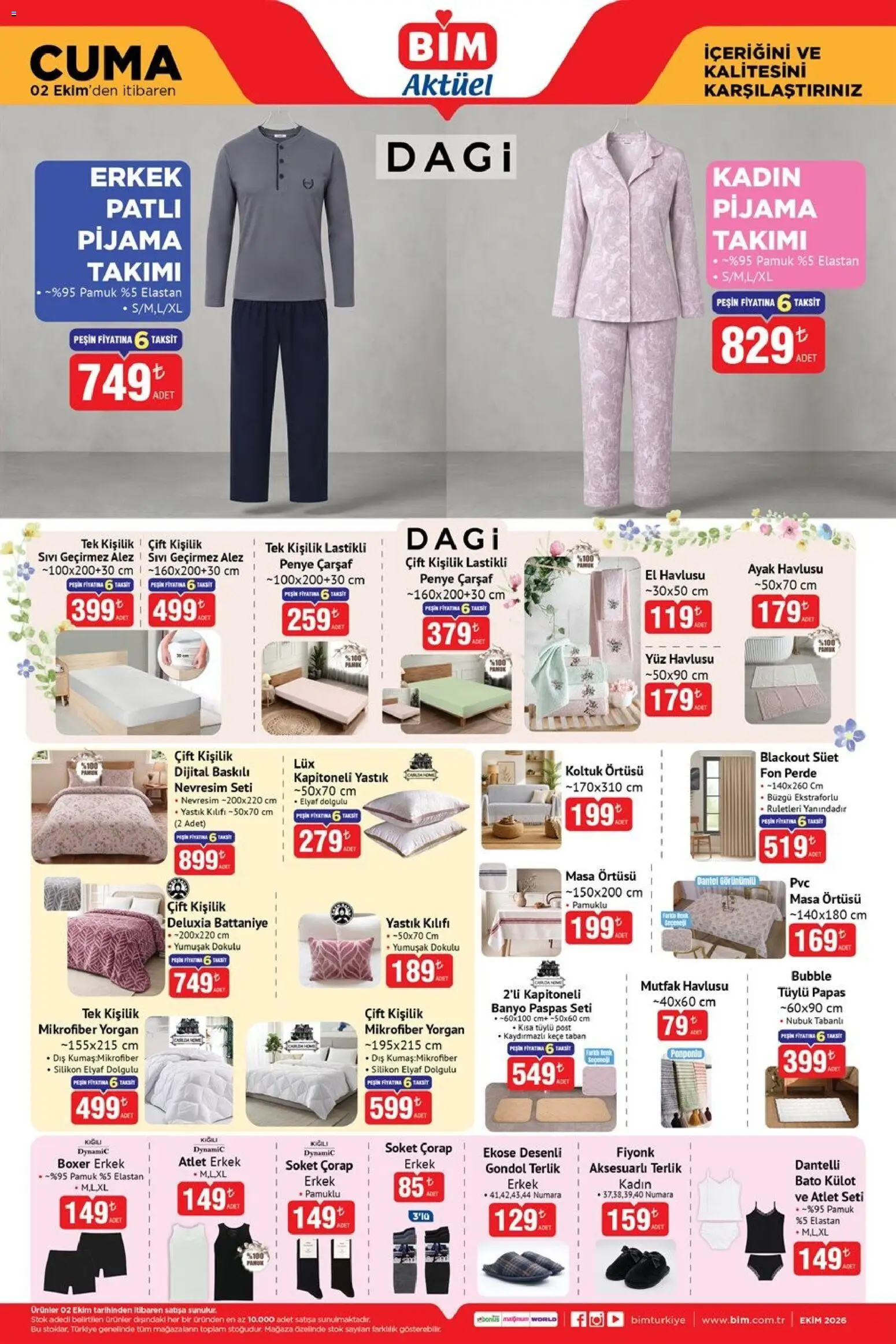 BİM - Katalog Cuma - 02 Ekim 2026 tarihinden itibaren geçerlidir | Sayfa: 2 | Ürünler: Nevresim, Pijama, Terlik, Perde