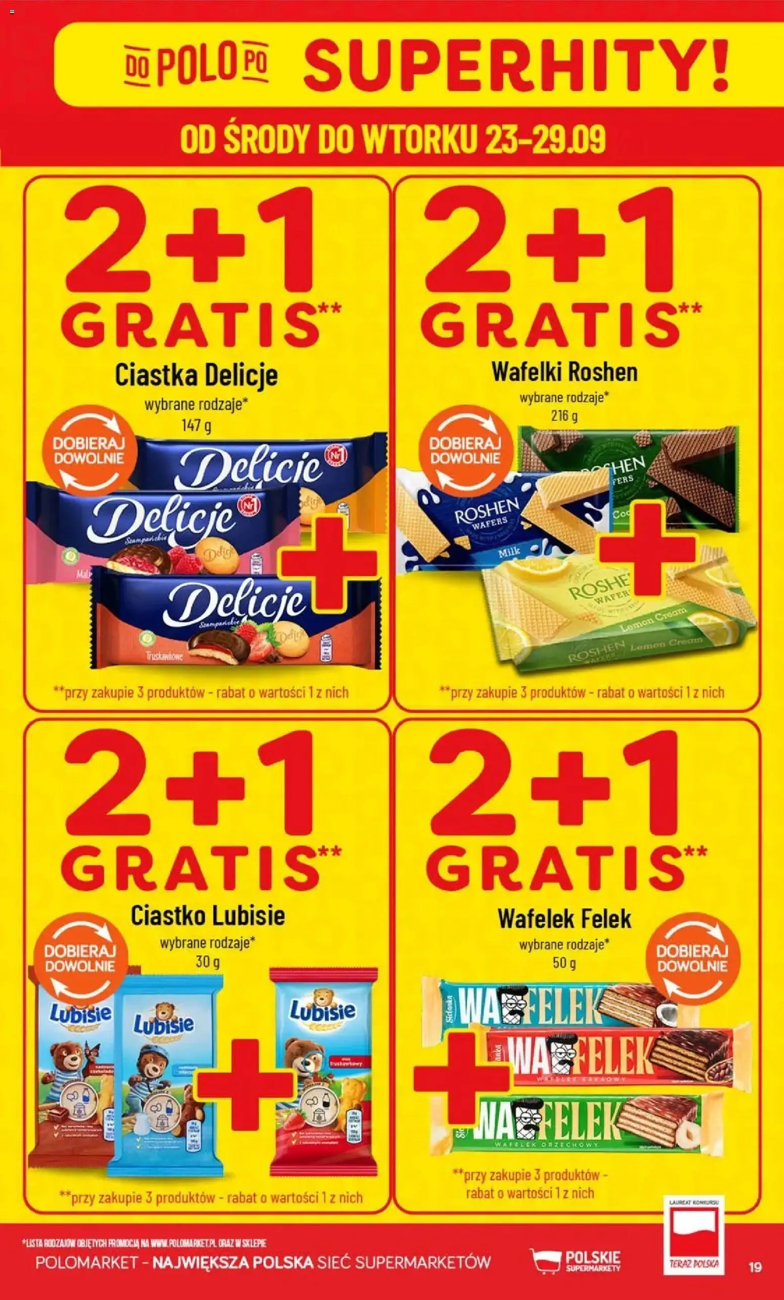 Nowa POLOmarket gazetka od jutra 23.09.2026 | Strona: 19 | Produkty: Wafelek, Wafelki, Ciastka