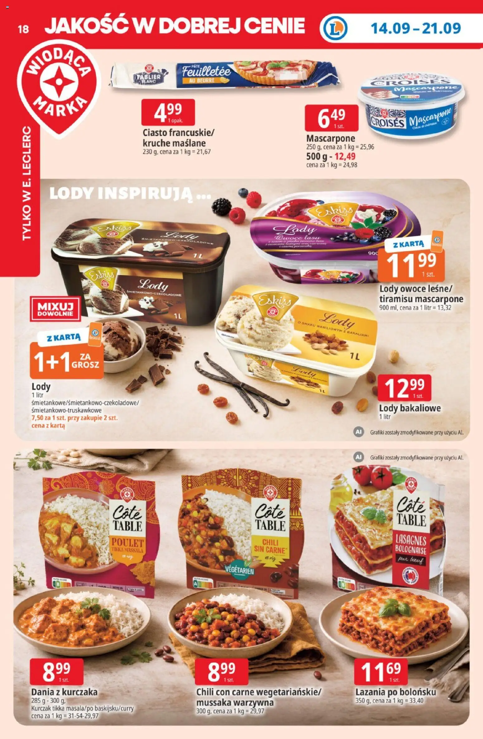 E.Leclerc gazetka od 14.09.2026 | Strona: 18 | Produkty: Chili, Mascarpone, Chili con carne, Lody