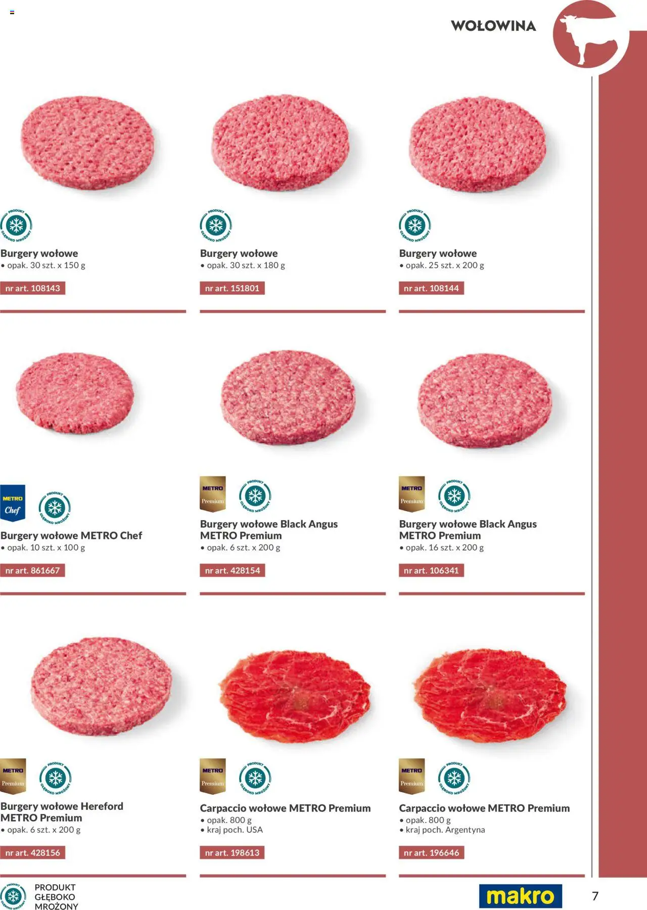 Makro Gazetka - Katalog mięsa surowe kalibrowane od 23.07.2025 | Strona: 7 | Produkty: Carpaccio wołowe, Carpaccio, Burgery wolowe, Wołowina