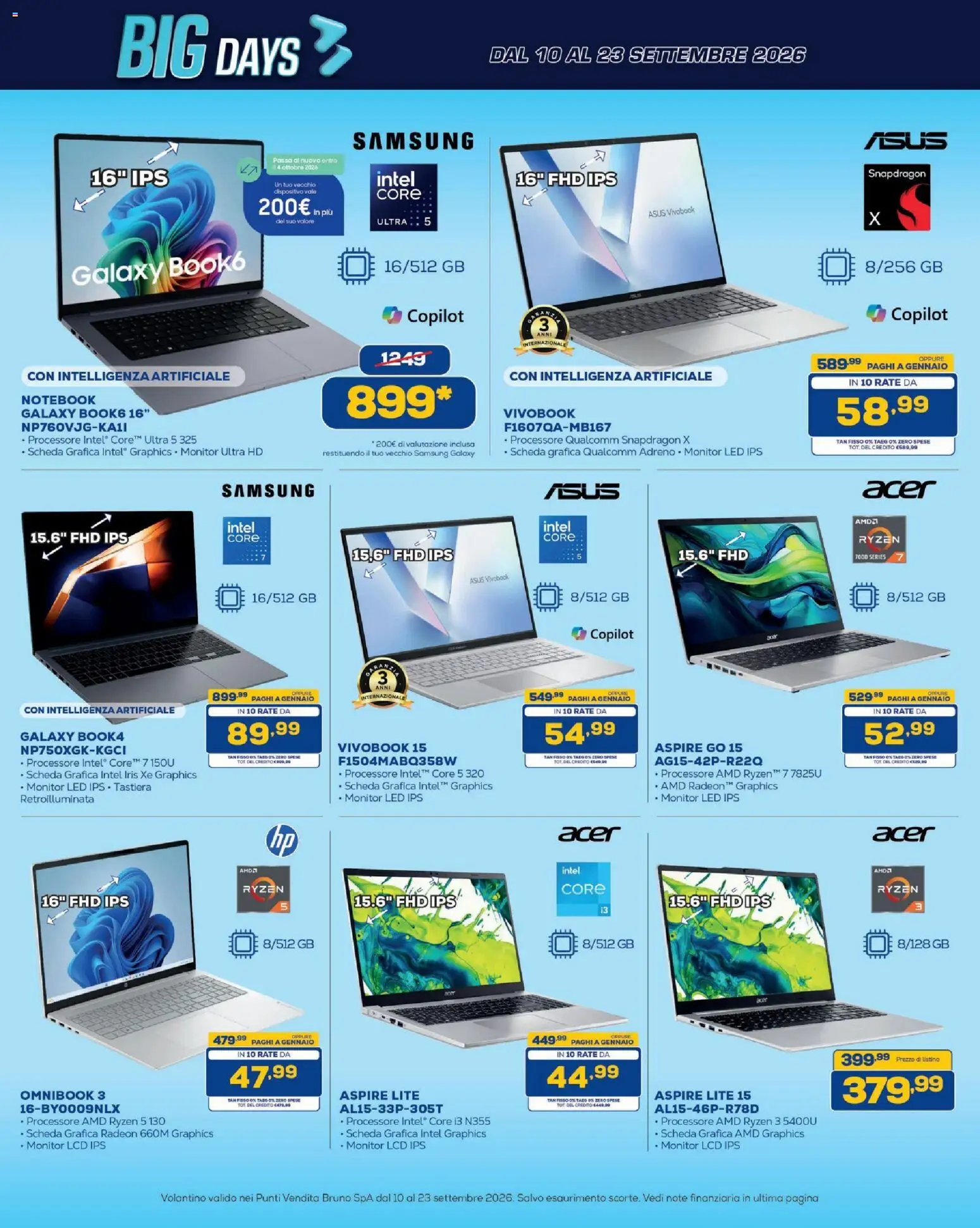 Volantino BRUNO del 10/09/2026 | Pagina: 3 | Prodotti: Monitor, Samsung Galaxy, Tastiera, Samsung