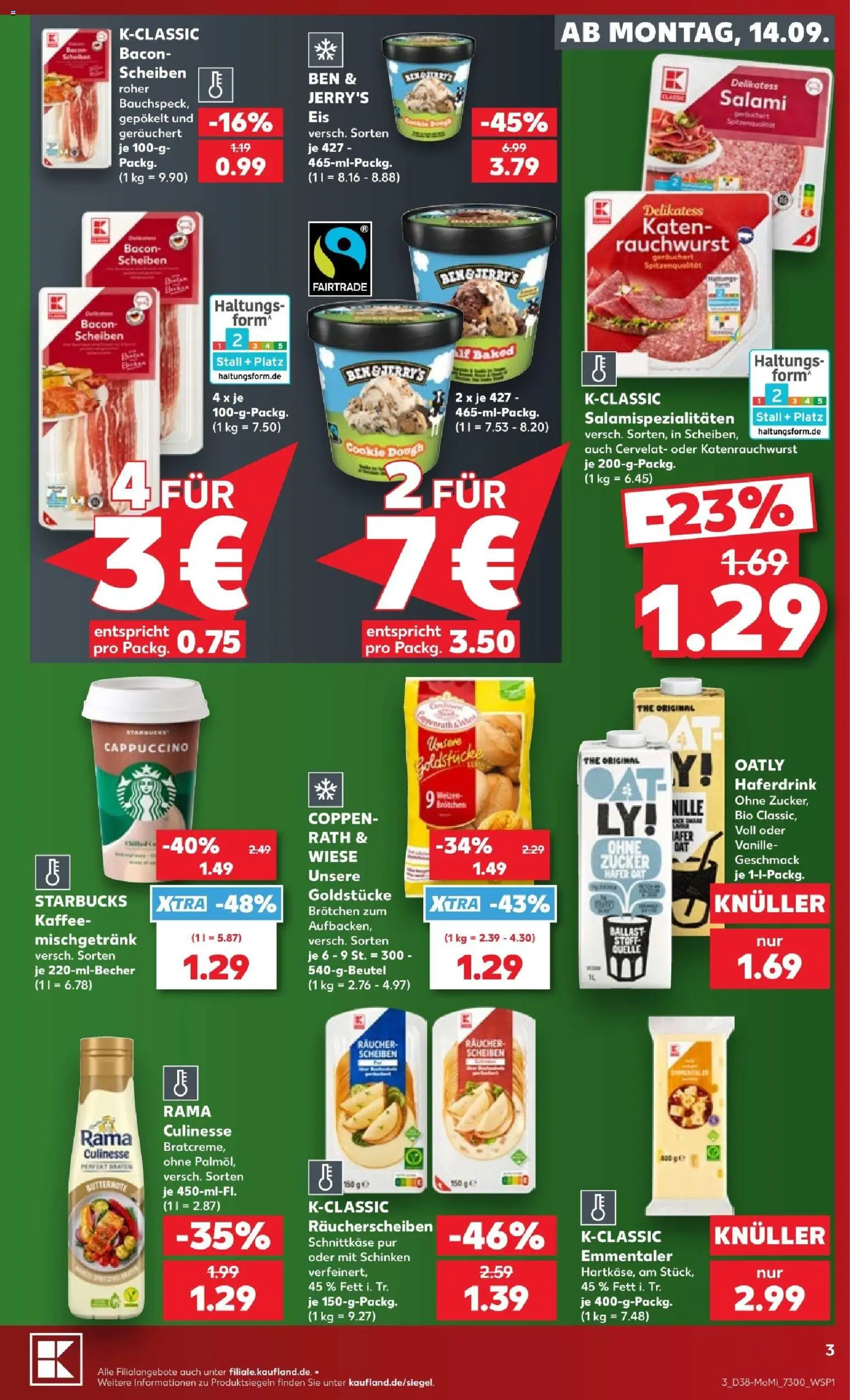 Kaufland Prospekt – gültig ab 14.09.2026 | Seite: 3 | Produkte: Kaffee, Haferdrink, Salami, Schinken