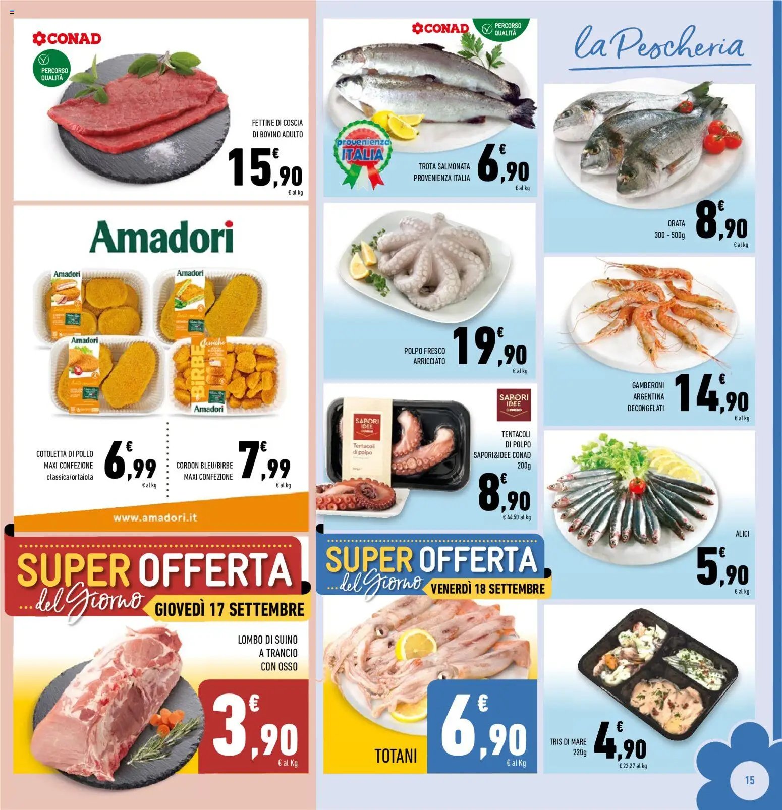 Volantino Conad del 09/09/2026 | Pagina: 15 | Prodotti: Polpo, Trota, Orata, Alici