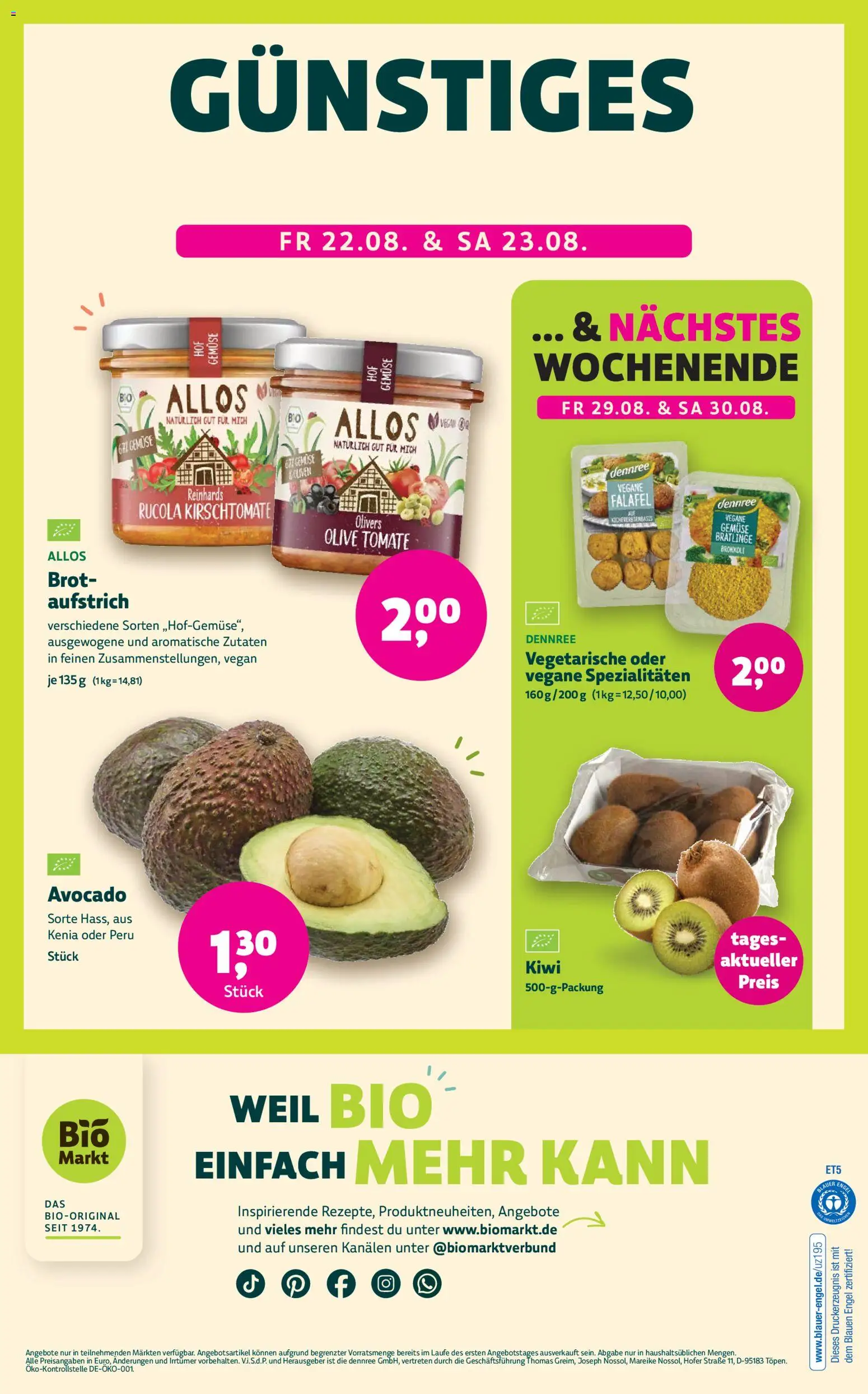 BioMarkt Prospekt – gültig ab 13.08.2026 | Seite: 12 | Produkte: Rucola, Avocado, Brot, Kiwi