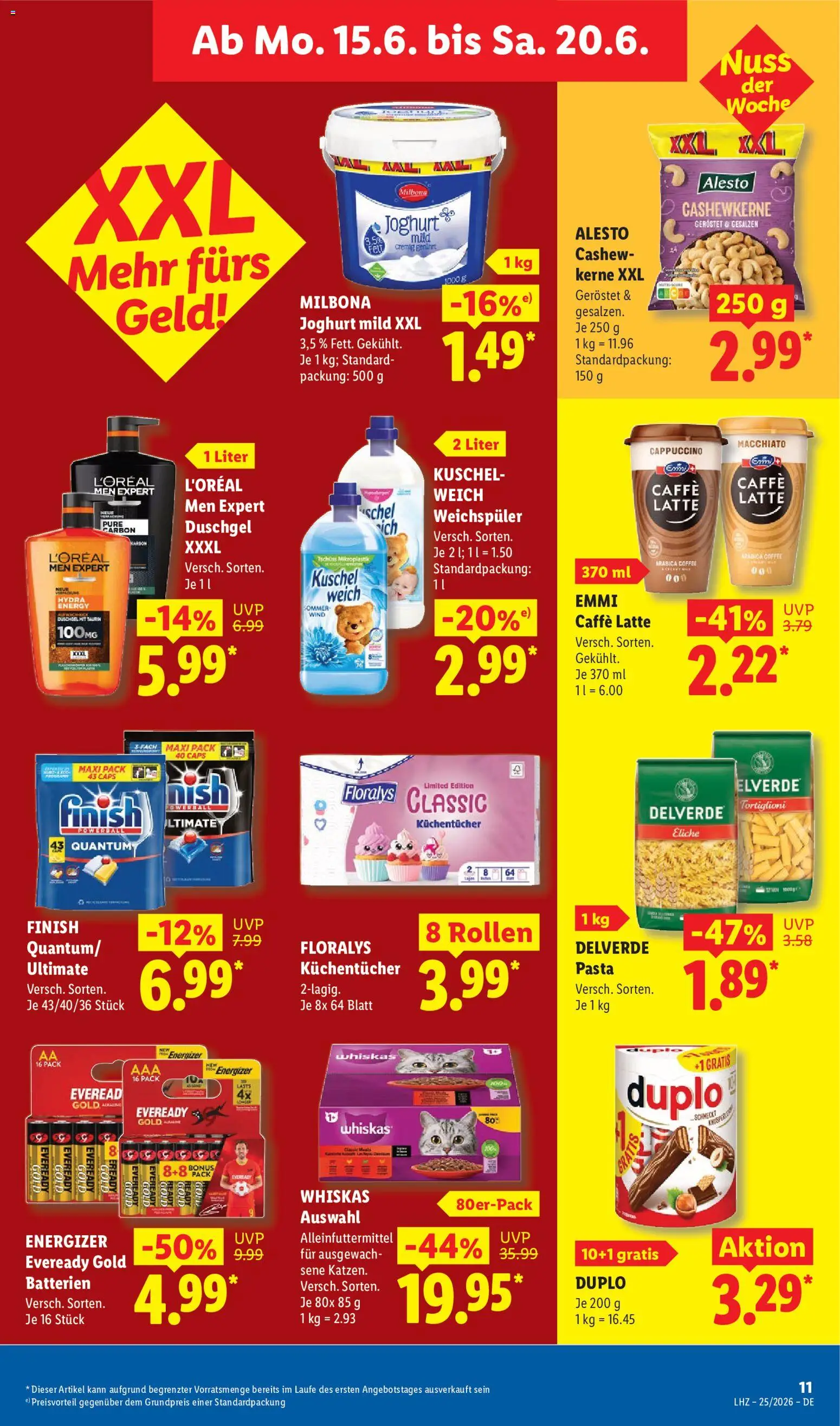 Lidl Prospekt – gültig ab 15.06.2026 | Seite: 19 | Produkte: Batterien, Joghurt, Finish, Duschgel