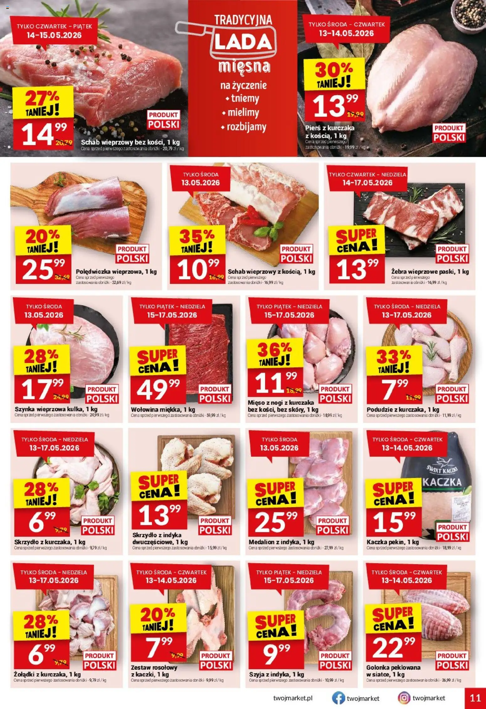 Twój Market gazetka od 13.05.2026 | Strona: 11 | Produkty: Pierś z kurczaka, Schab, Mięso, Schab wieprzowy