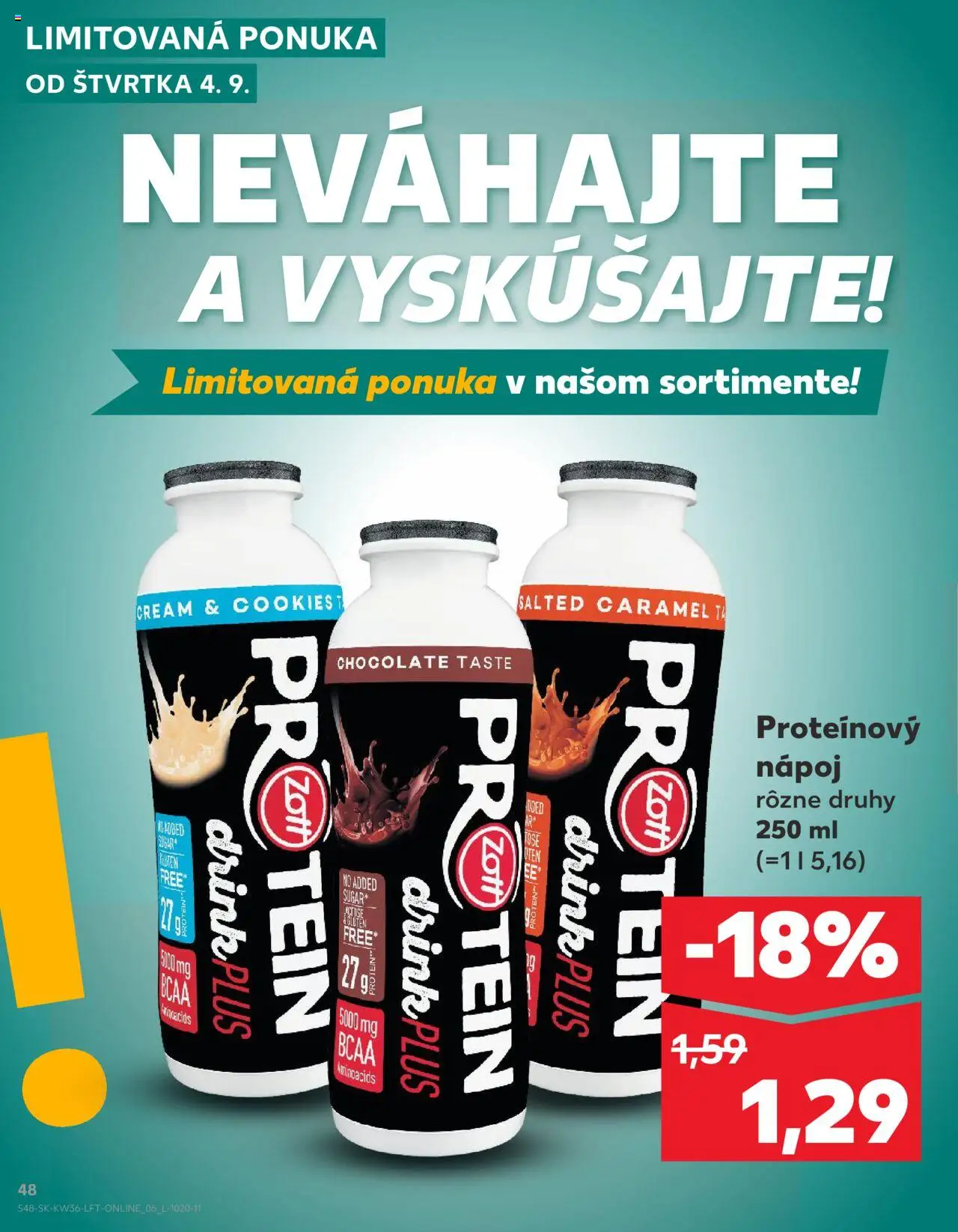 Nové Kaufland akcie – leták je platný od 04.09.2025 | Strana: 48 | Produkty: Protein, Proteínový nápoj