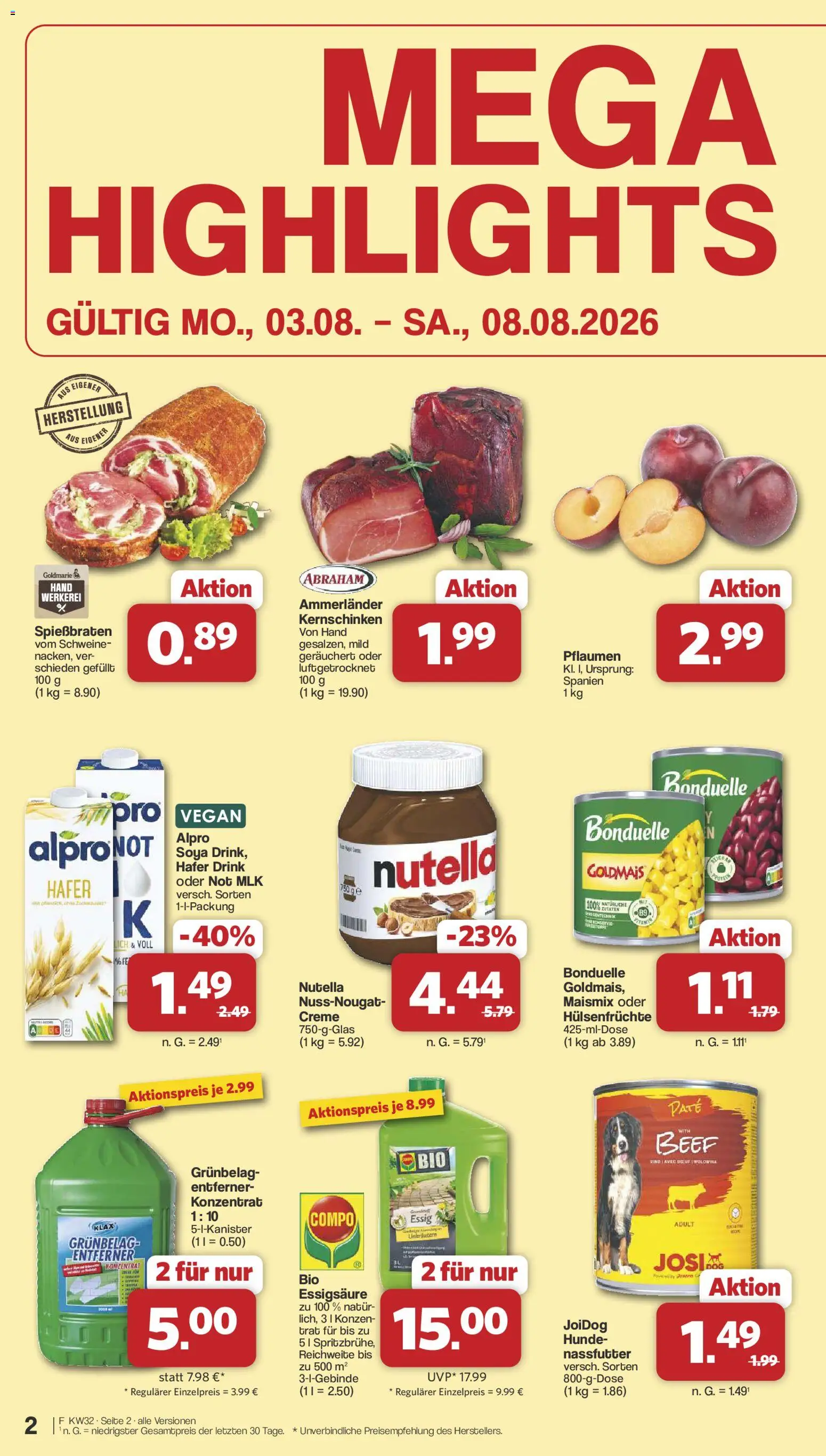 Famila Nordwest Prospekt – gültig ab 03.08.2026 | Seite: 2 | Produkte: Pflaumen, Essig, Creme, Nutella