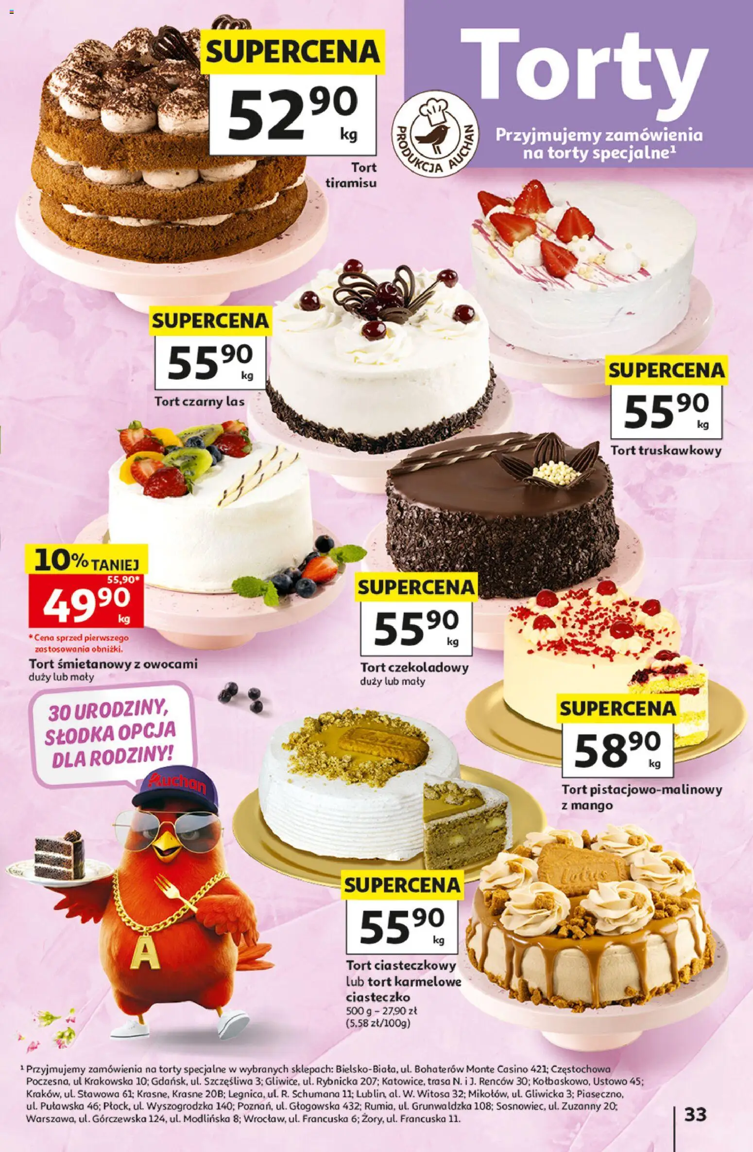 Auchan gazetka - 30 Lat Hipermarket od 07.05.2026 | Strona: 33 | Produkty: Mango, Tort czarny las, Tiramisu, Tort