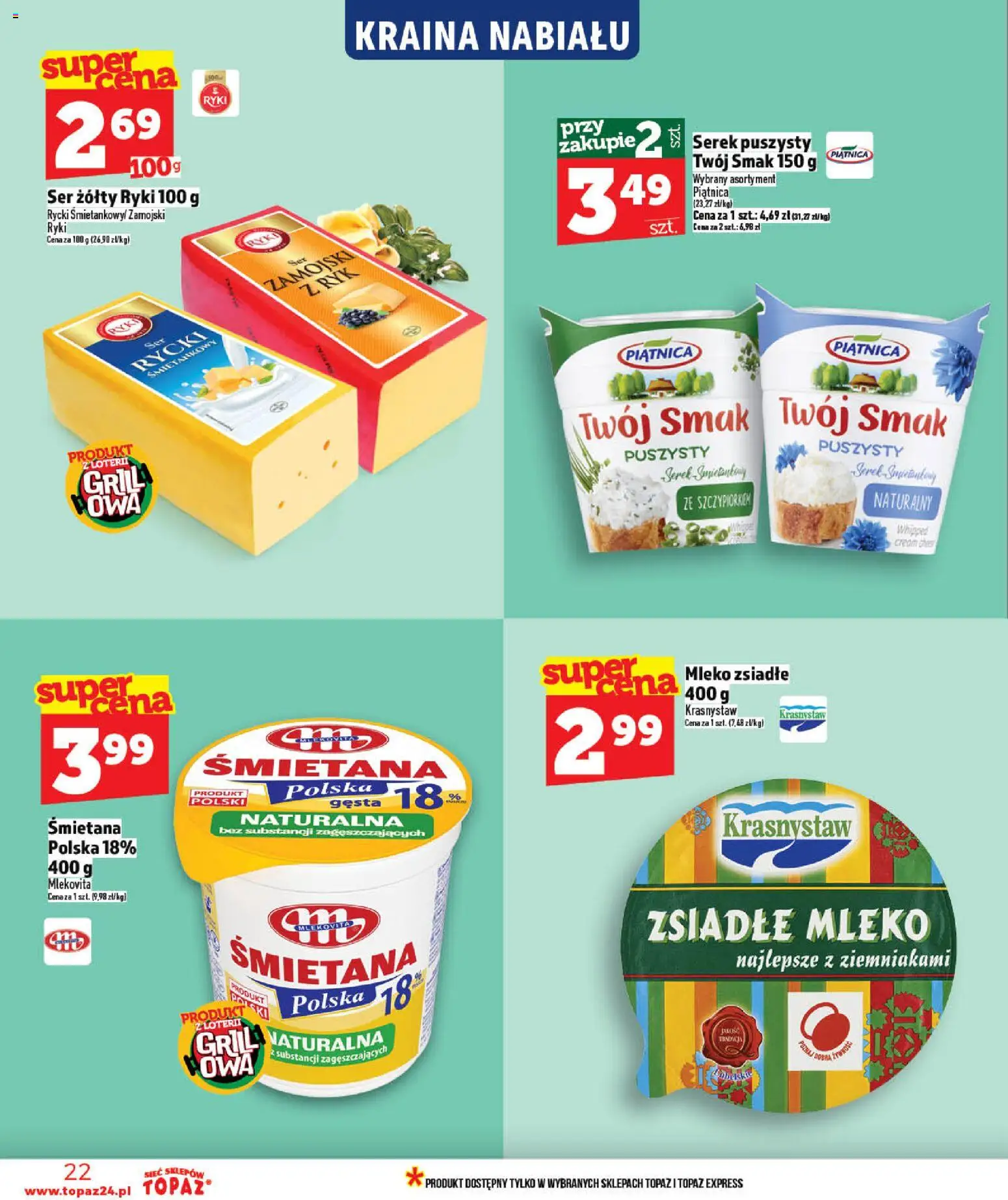 Topaz gazetka - MAZ od 07.05.2026 | Strona: 22 | Produkty: Ser żółty, Zsiadłe mleko, Serek, Ser