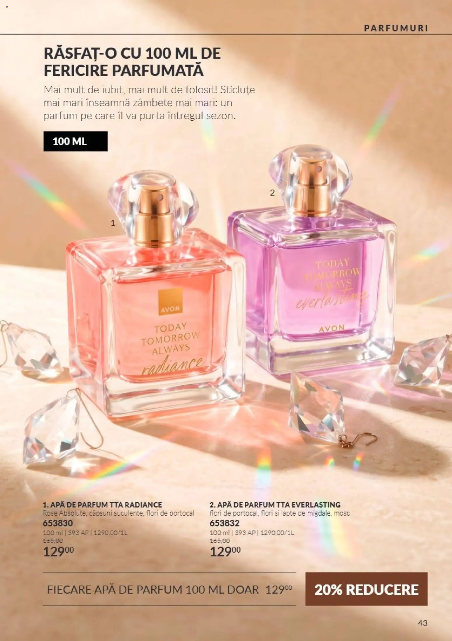 Noul catalog Avon – valabil de la 01.11.2026 | Pagină: 43 | Produse: Apă de parfum, Lapte, Căpșuni, Flori