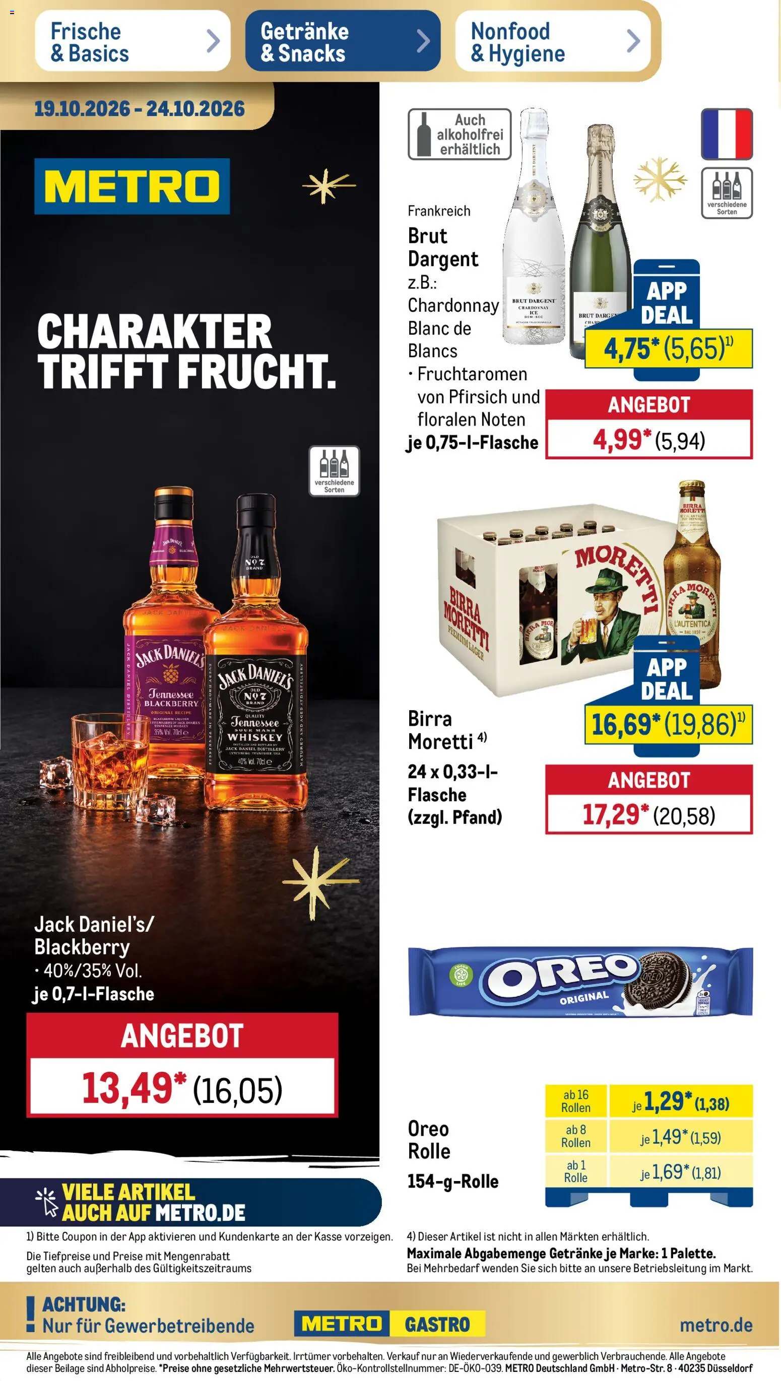 Metro Prospekt – gültig ab 19.10.2026 | Seite: 22 | Produkte: Jack Daniel's, Pfirsich, Brut dargent, Whiskey