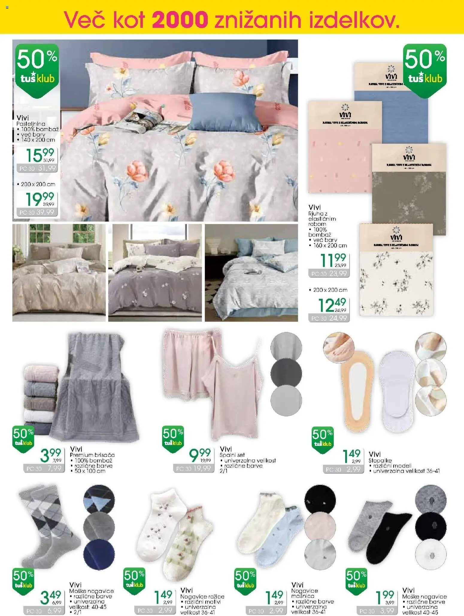 Novi Tuš drogerija katalog ponudbe – veljaven od 15.07.2026 | Stran: 2 | Izdelki: Brisača, Stopalke, Rjuha, Nogavice