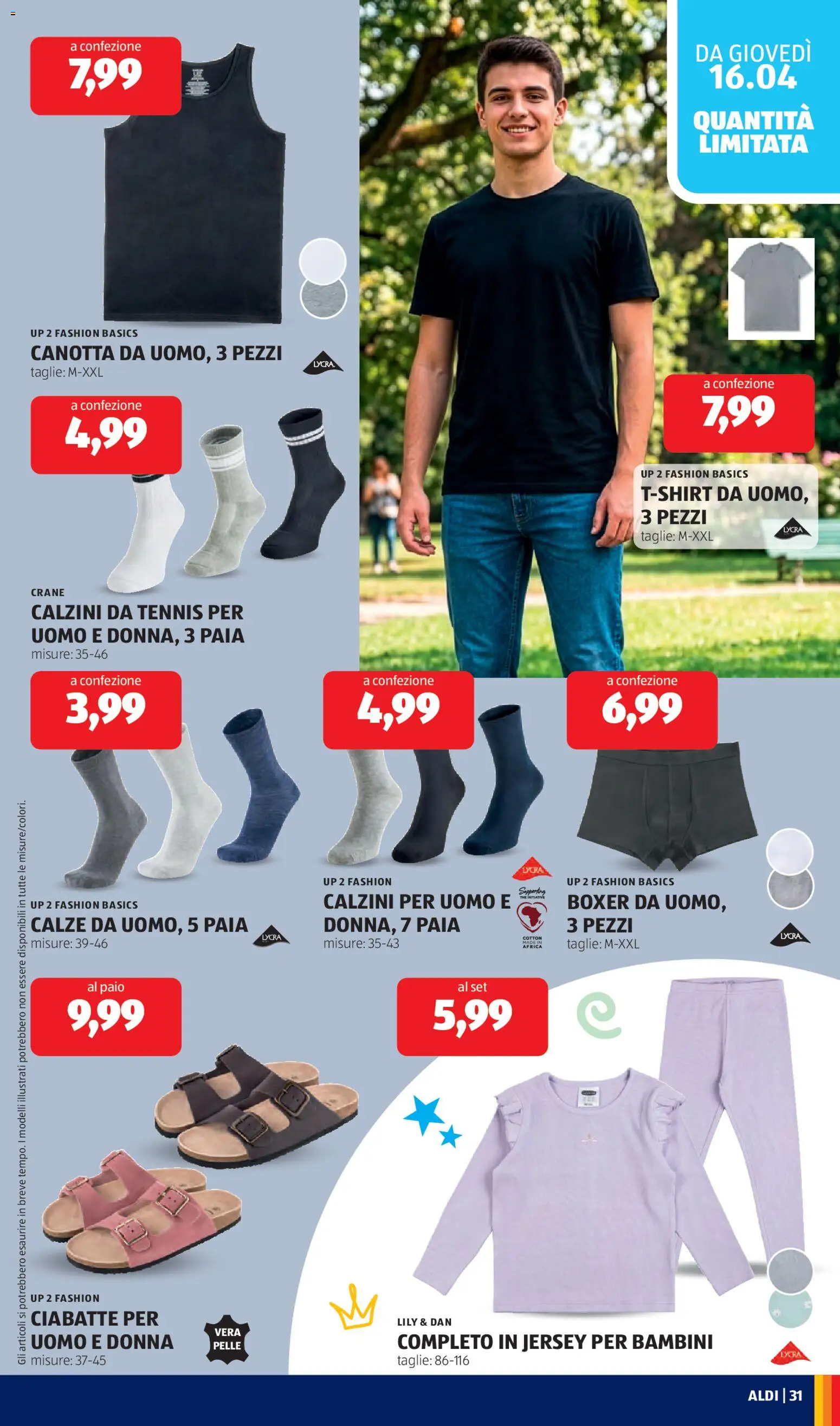 Volantino Aldi del 13.04.2026 | Pagina: 31 | Prodotti: Canotta, Calzini, Ciabatte, Top