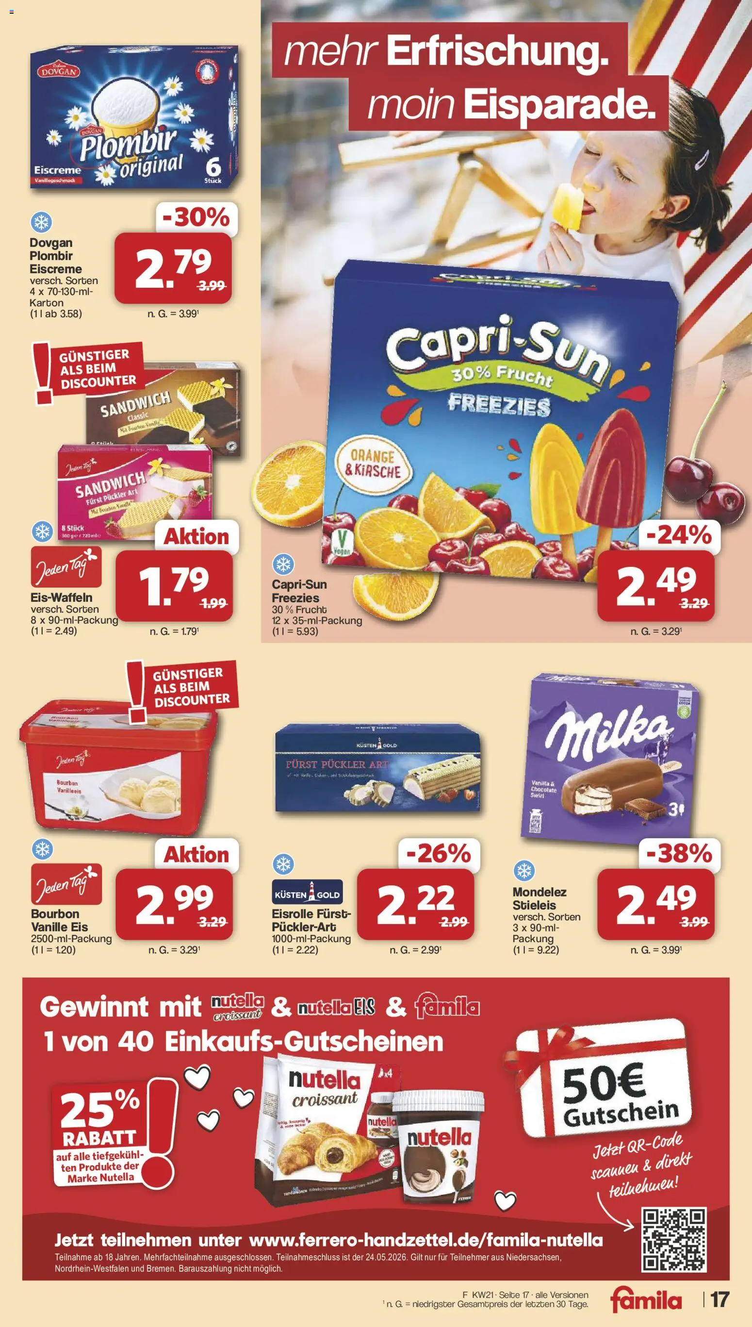 Famila Nordwest Prospekt 	 – gültig ab 18.05.2026 | Seite: 17 | Produkte: Milka, Croissant, Bourbon, Eis