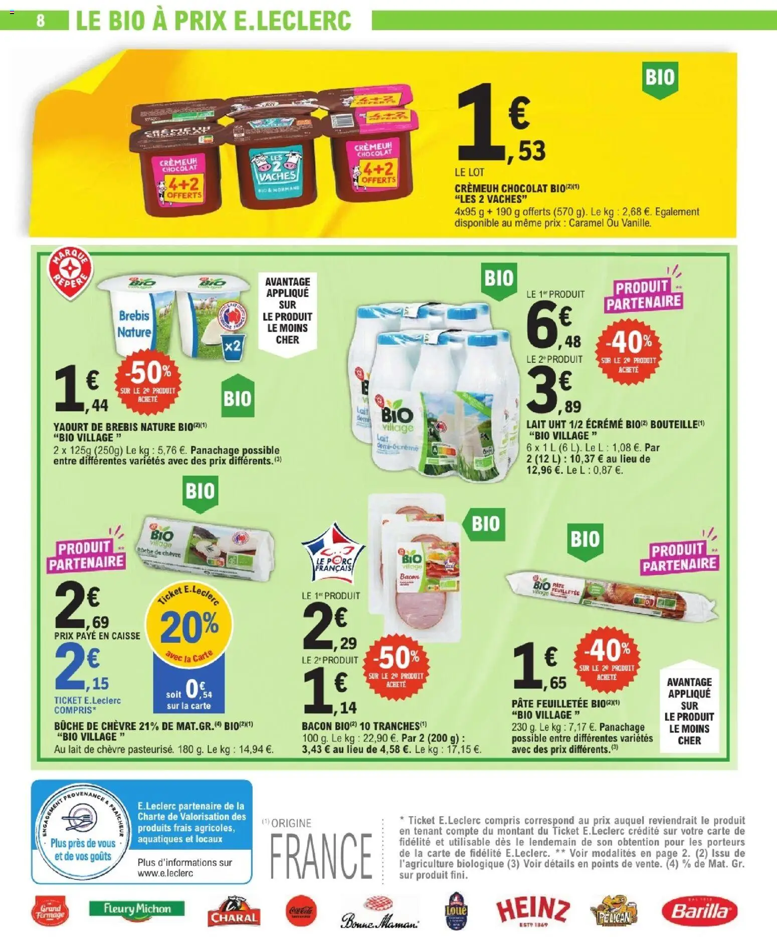 {H1} | Page: 8 | Produits: Lait bio, Lait, Yaourt, Porc