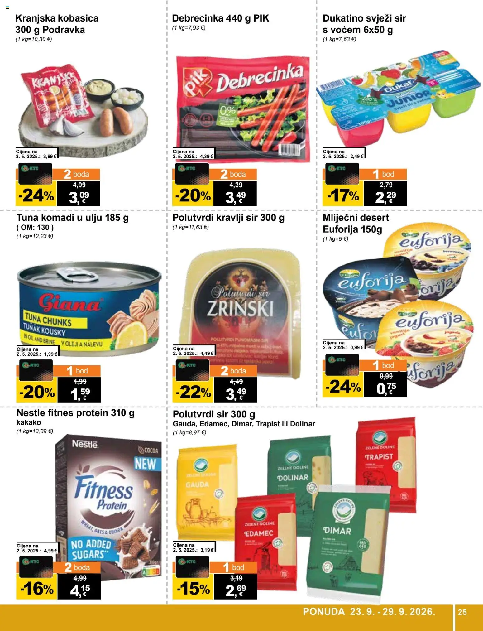 KTC katalog | vrijedi od 23.09.2026 | Stranica: 25 | Proizvodi: Protein, Mlijecni desert, Gauda, Desert