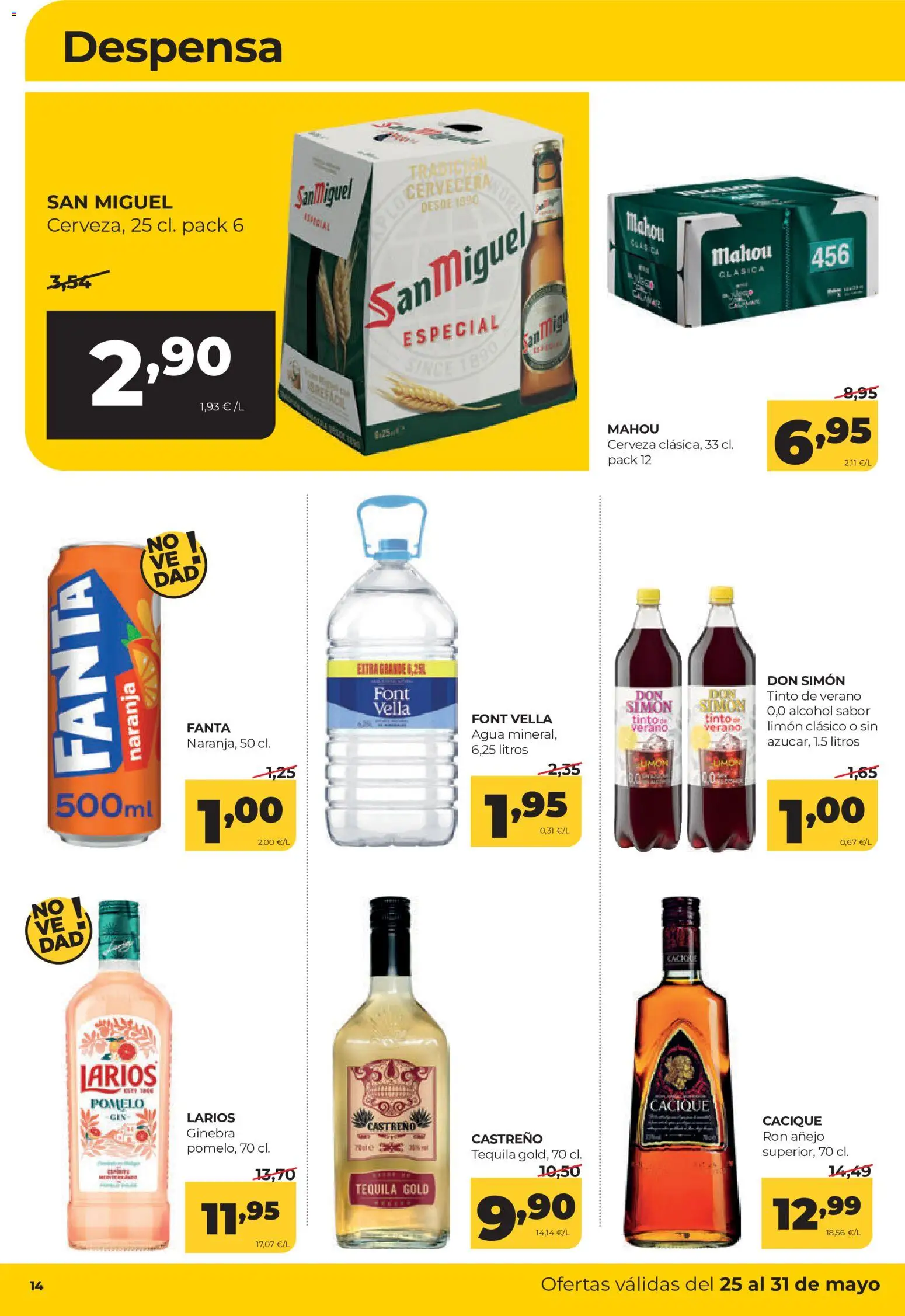 Alimerka folleto Castilla y León │ válido desde el 25.05.2026 | Página: 14 | Productos: Ron, Cerveza, Ginebra, Agua mineral