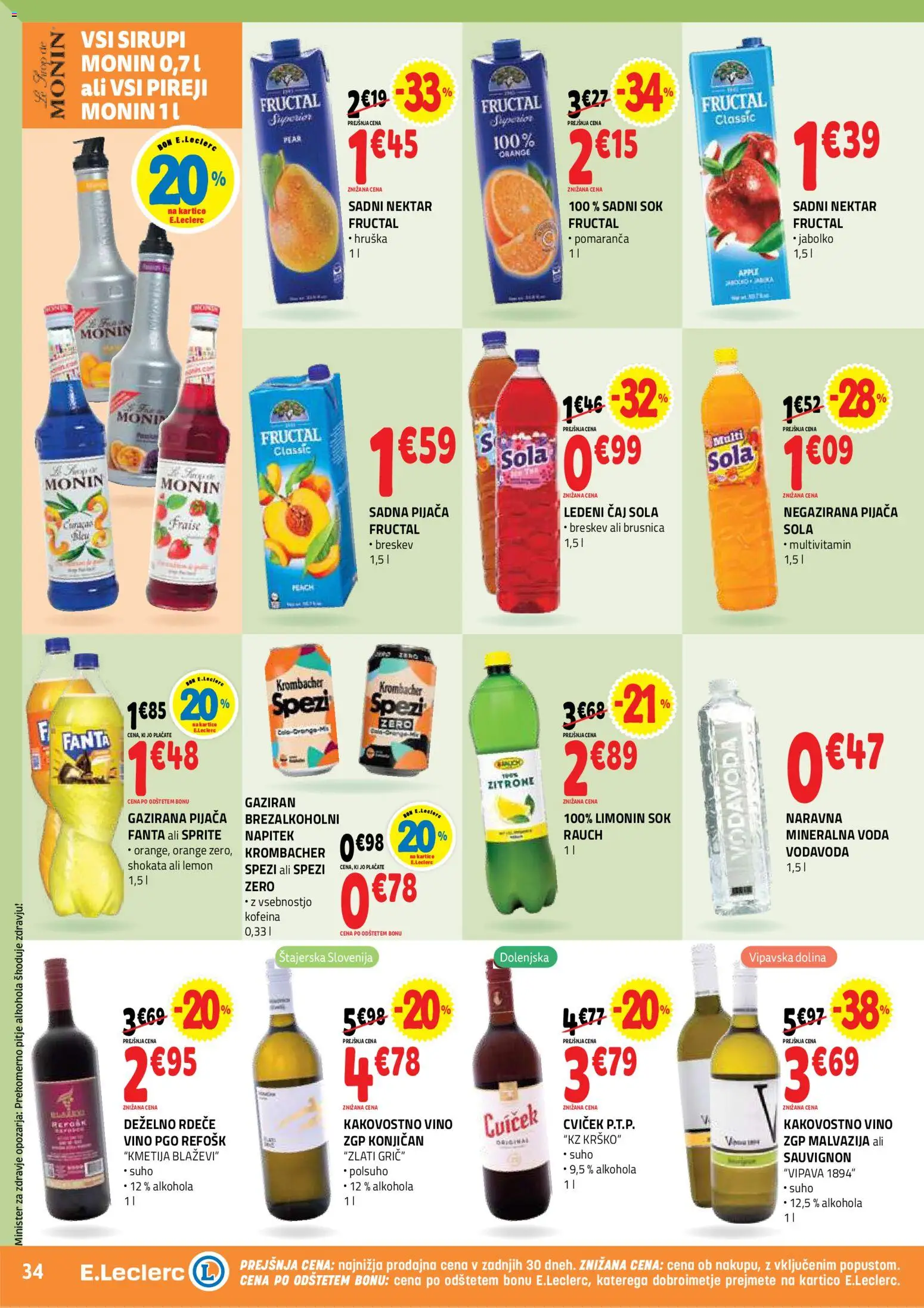 Novi E.leclerc katalog ponudbe – veljaven od 23.09.2026 | Stran: 34 | Izdelki: Fanta, Ledeni čaj, Vino, Caj