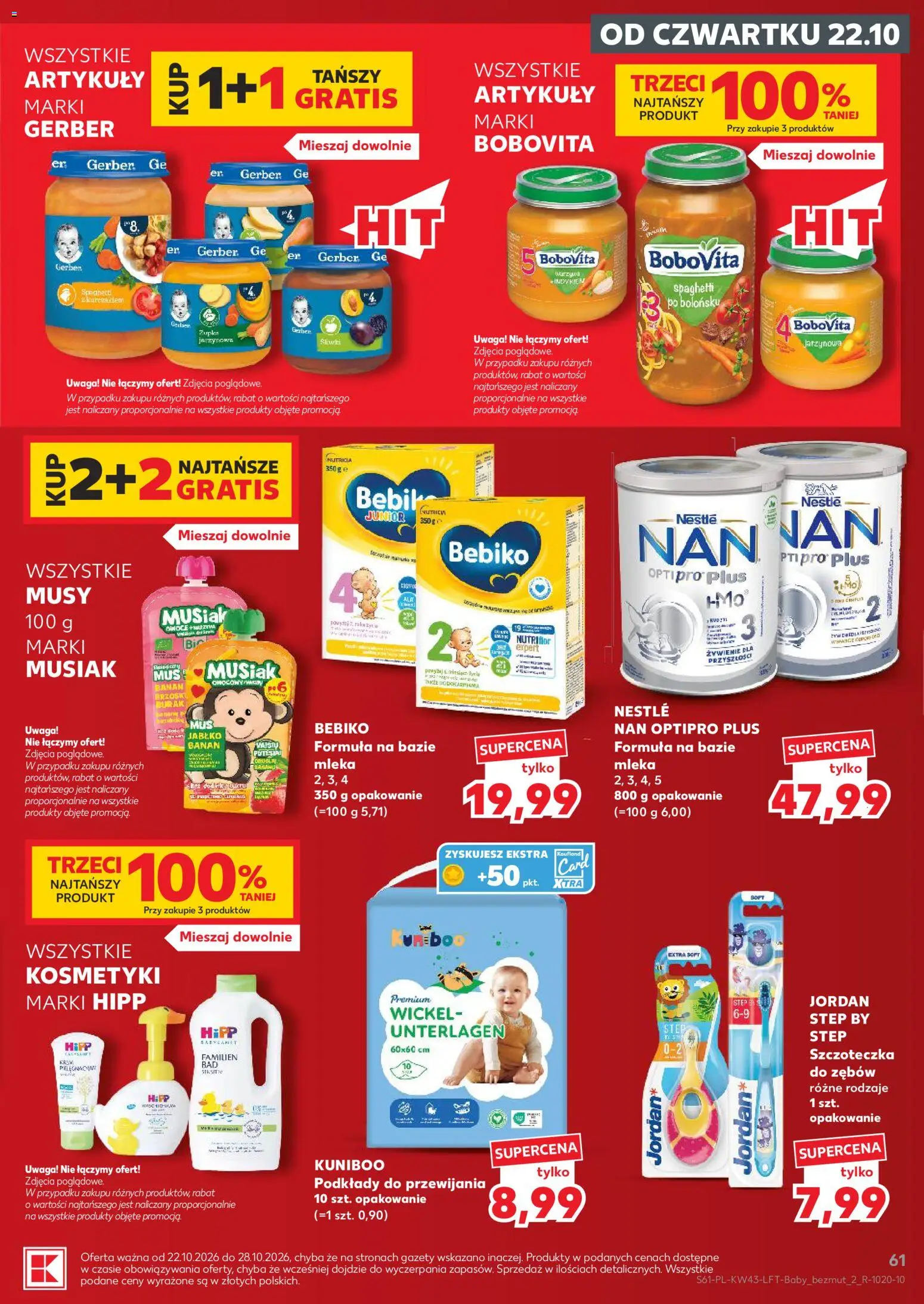 Kaufland gazetka od 22.10.2026 | Strona: 61 | Produkty: Kosmetyki, Nestle nan optipro plus, Podkłady do przewijania, Szczoteczka do zębów