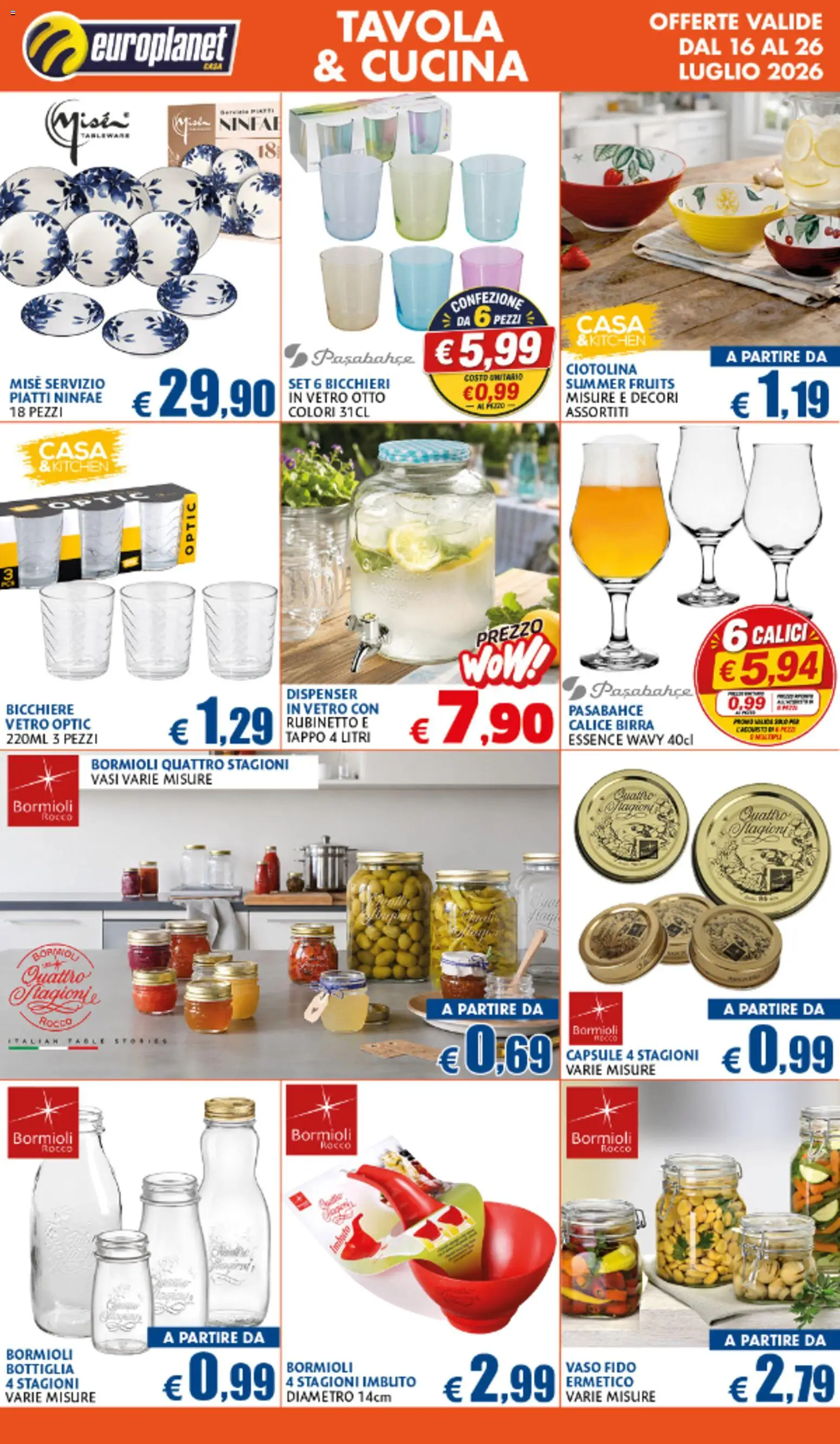 Volantino Europlanet Casa del 16/07/2026 | Pagina: 10 | Prodotti: Calice, Birra, Bottiglia, Vaso
