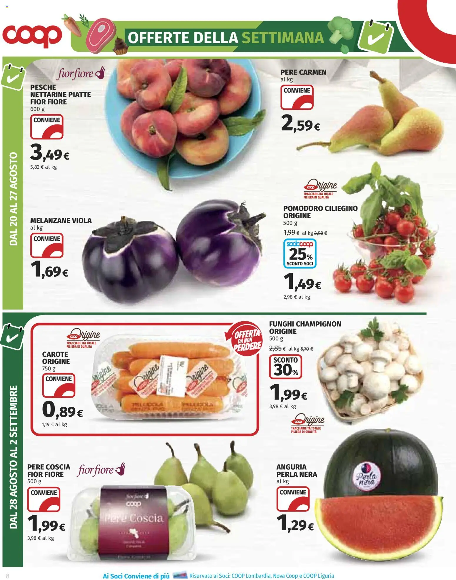 Volantino COOP del 20/08/2026 | Pagina: 8 | Prodotti: Carote, Funghi, Nettarine, Melanzane