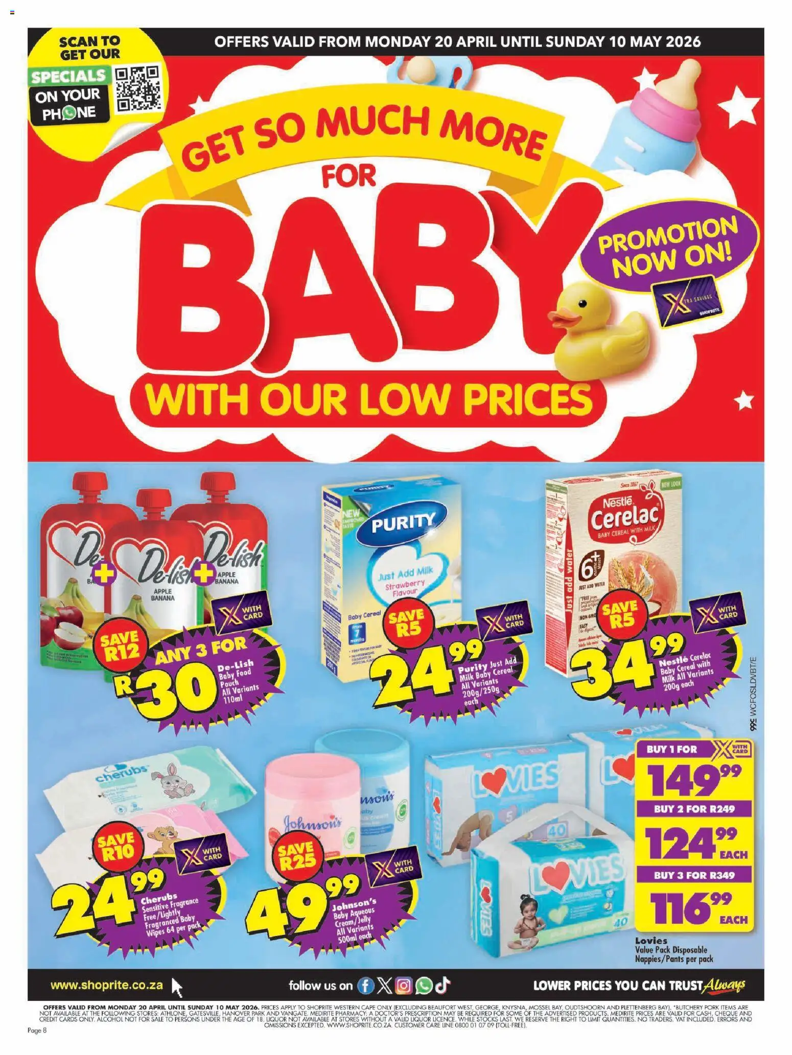 New Shoprite catalogue – valid from 20.04.2026 | Page: 8 | Products: Fragrance, Cream, Baby food, Water