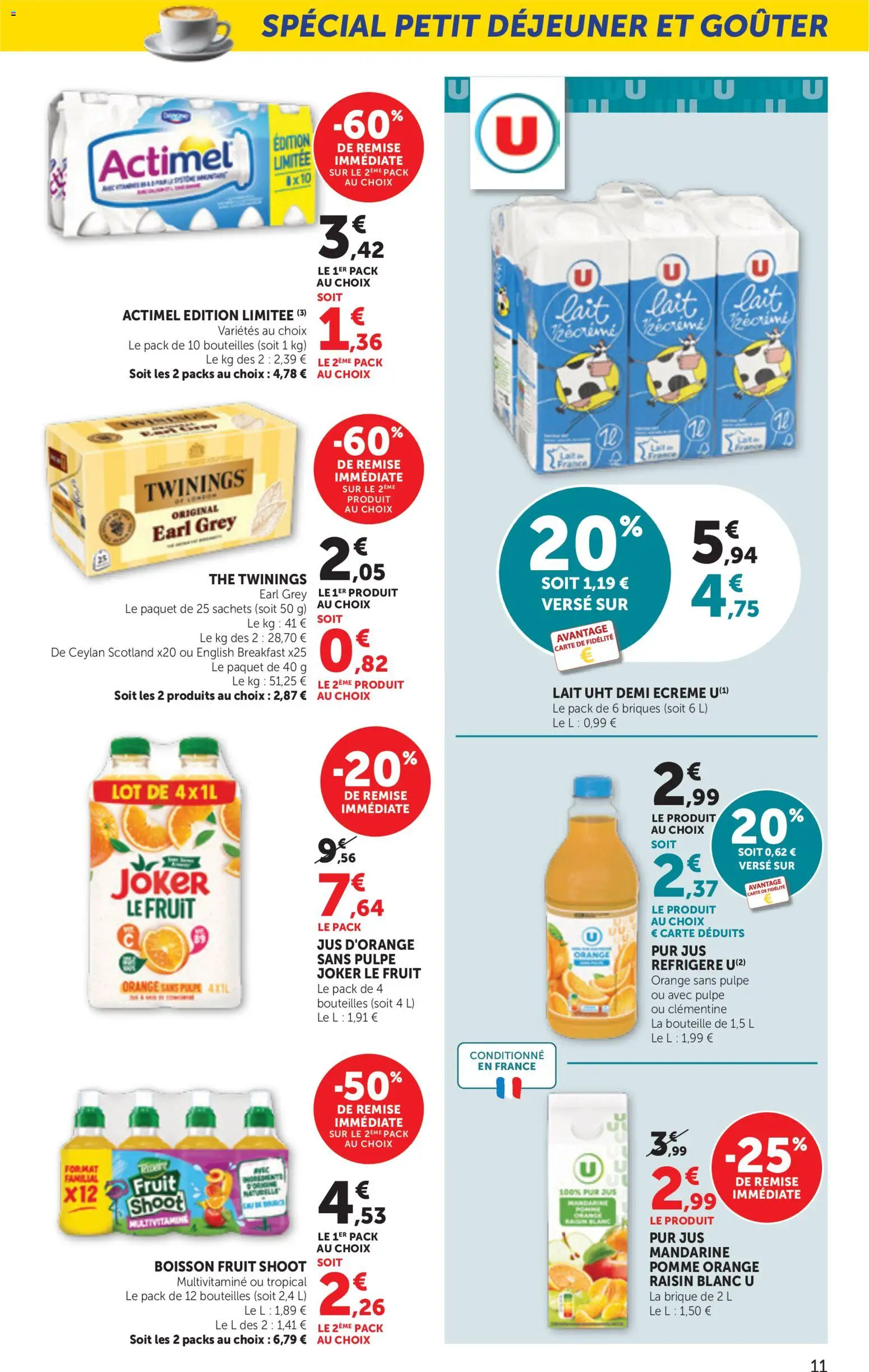 {H1} | Page: 11 | Produits: Jus d'orange, Bouteille, Lait, Thé