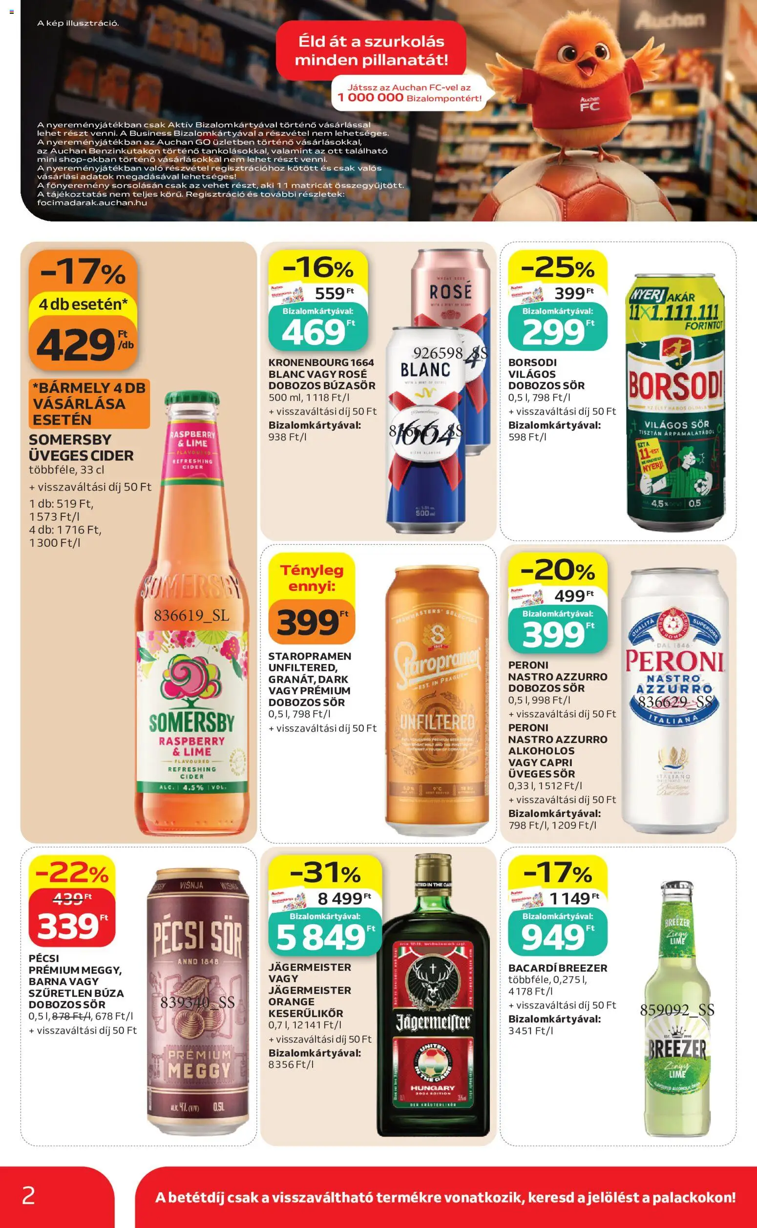 Auchan akciós ujság - amely érvényes a következő dátumtól: 11.06.2026 | Oldal: 2 | Termékek: Jägermeister, Bacardi, Cider, Sör
