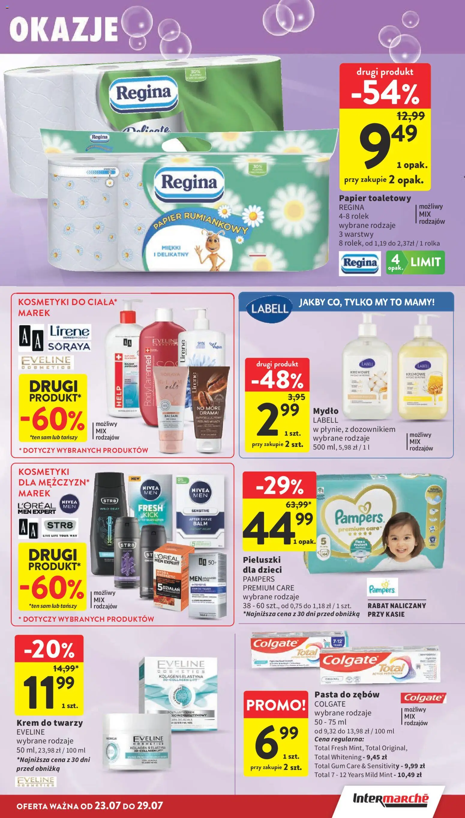Intermarche gazetka od 23.07.2026 | Strona: 35 | Produkty: Papier toaletowy, Pasta do zębów, Lotion, Krem do twarzy