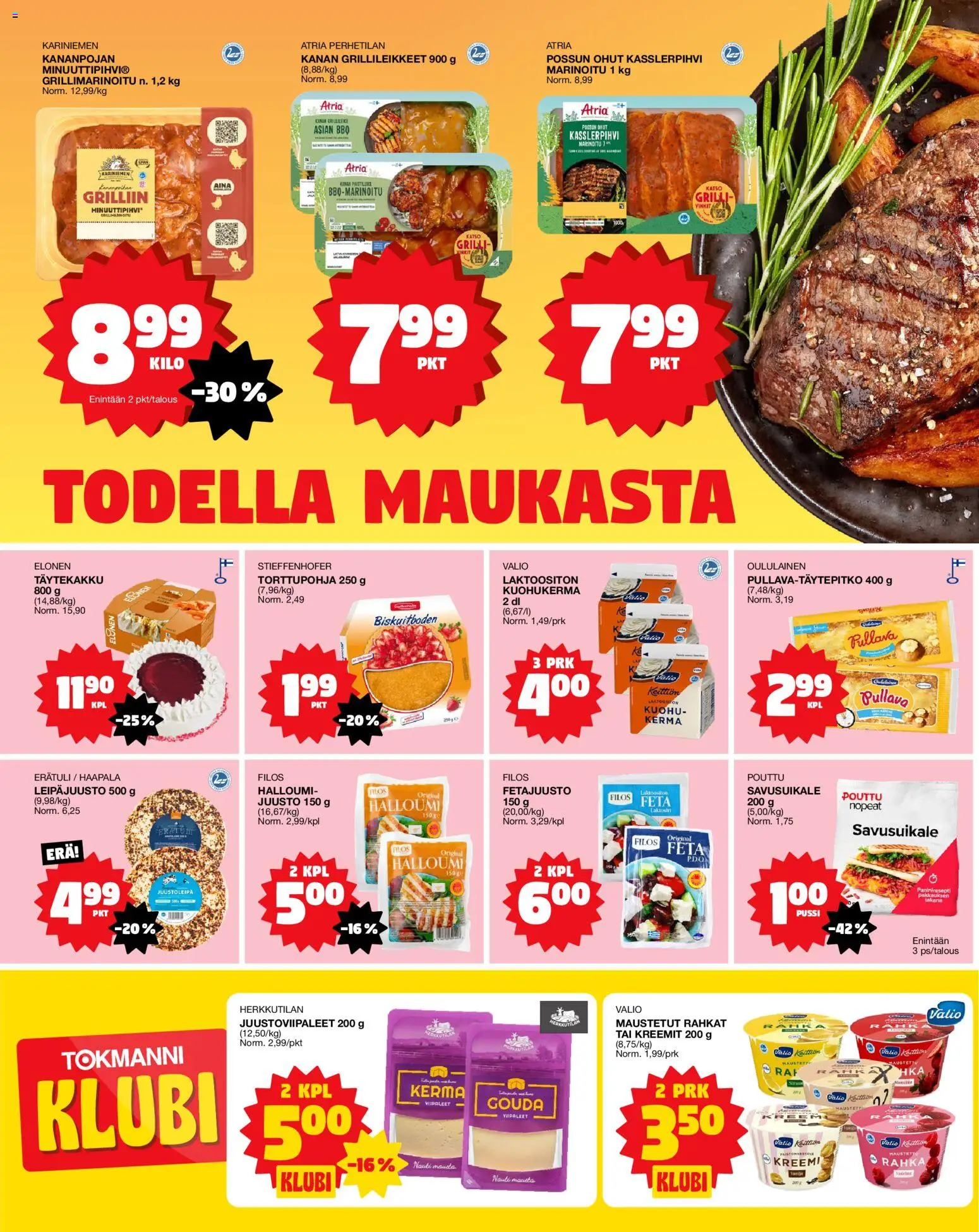 Tokmanni ruokatarjoukset – voimassa 28.05.2026 alkaen | Sivu: 2 | Tuotteet: Grilli, Fetajuusto, Halloumi, Kerma