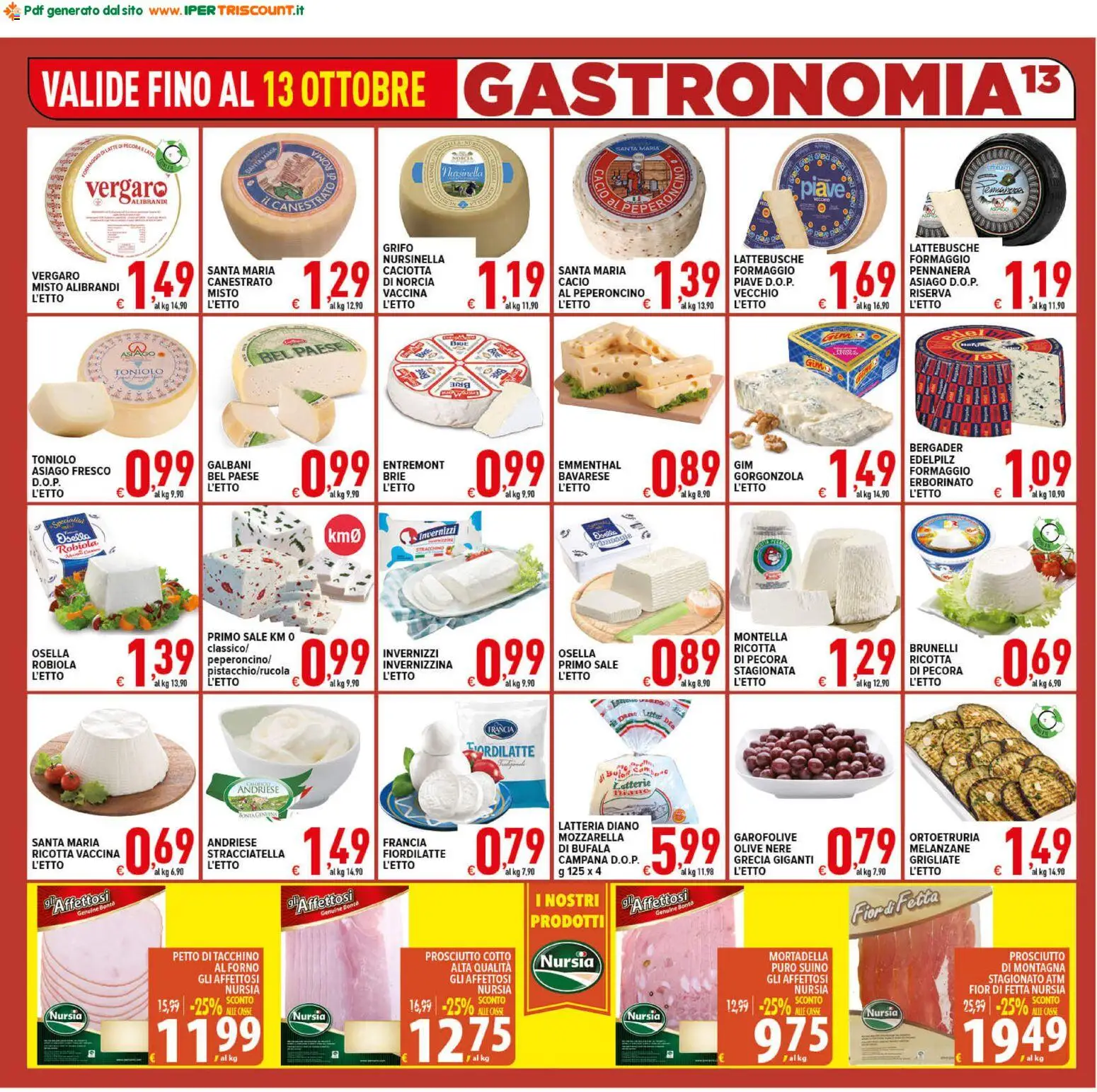 Volantino Ipertriscount del 02/10/2026 | Pagina: 13 | Prodotti: Tacchino, Olive, Mortadella, Stracciatella