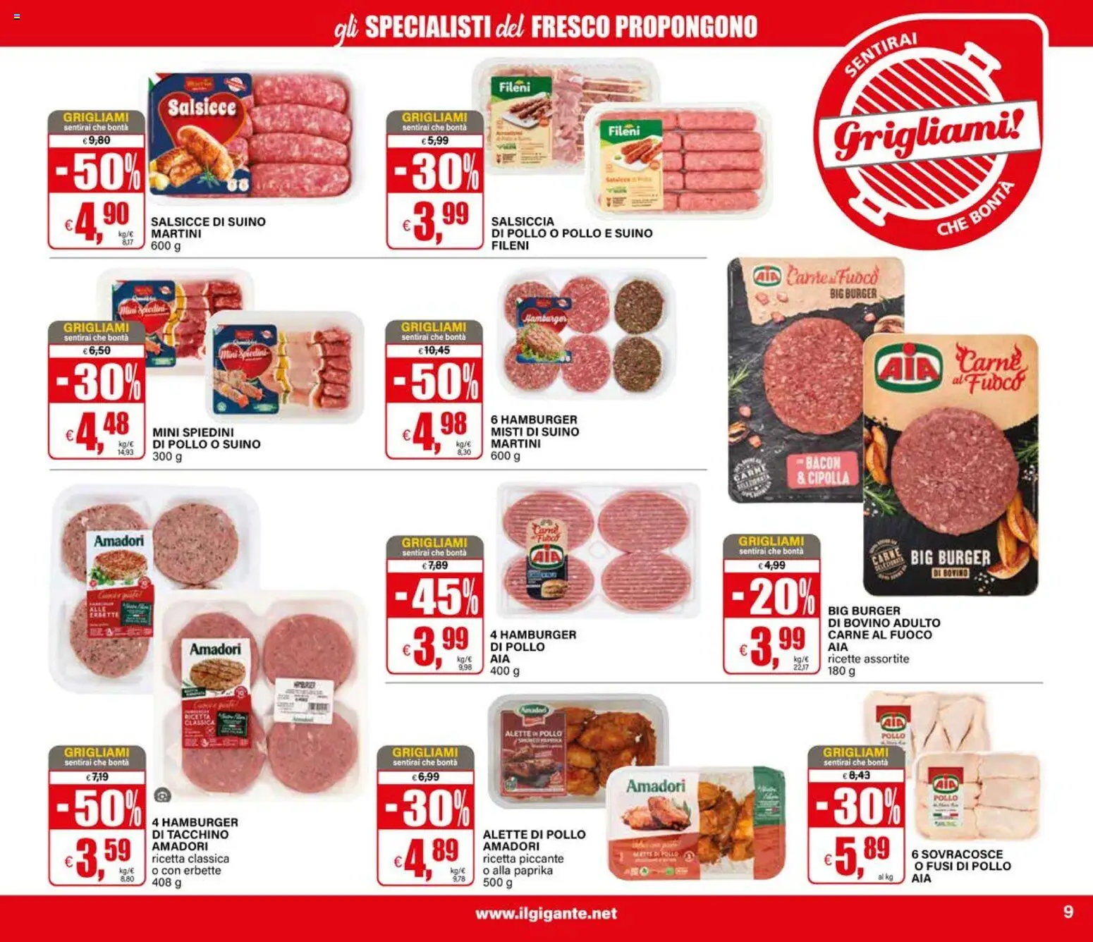 Volantino Il Gigante del 30/07/2026 | Pagina: 9 | Prodotti: Pollo, Tacchino, Hamburger, Spiedini