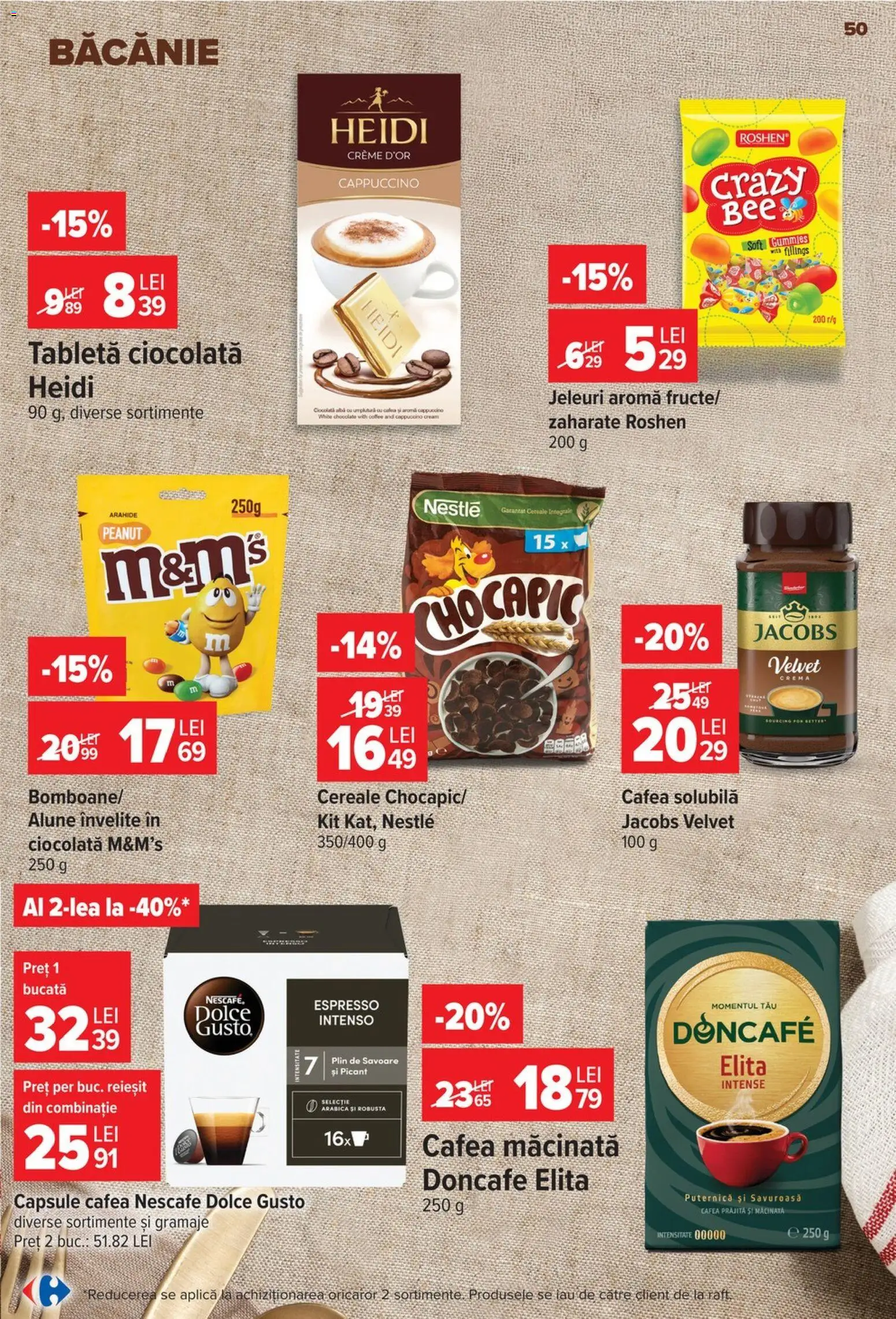 Noul catalog Carrefour – valabil de la 19.08.2026 | Pagină: 50 | Produse: Doncafe, Jacobs, Ciocolată, Intense