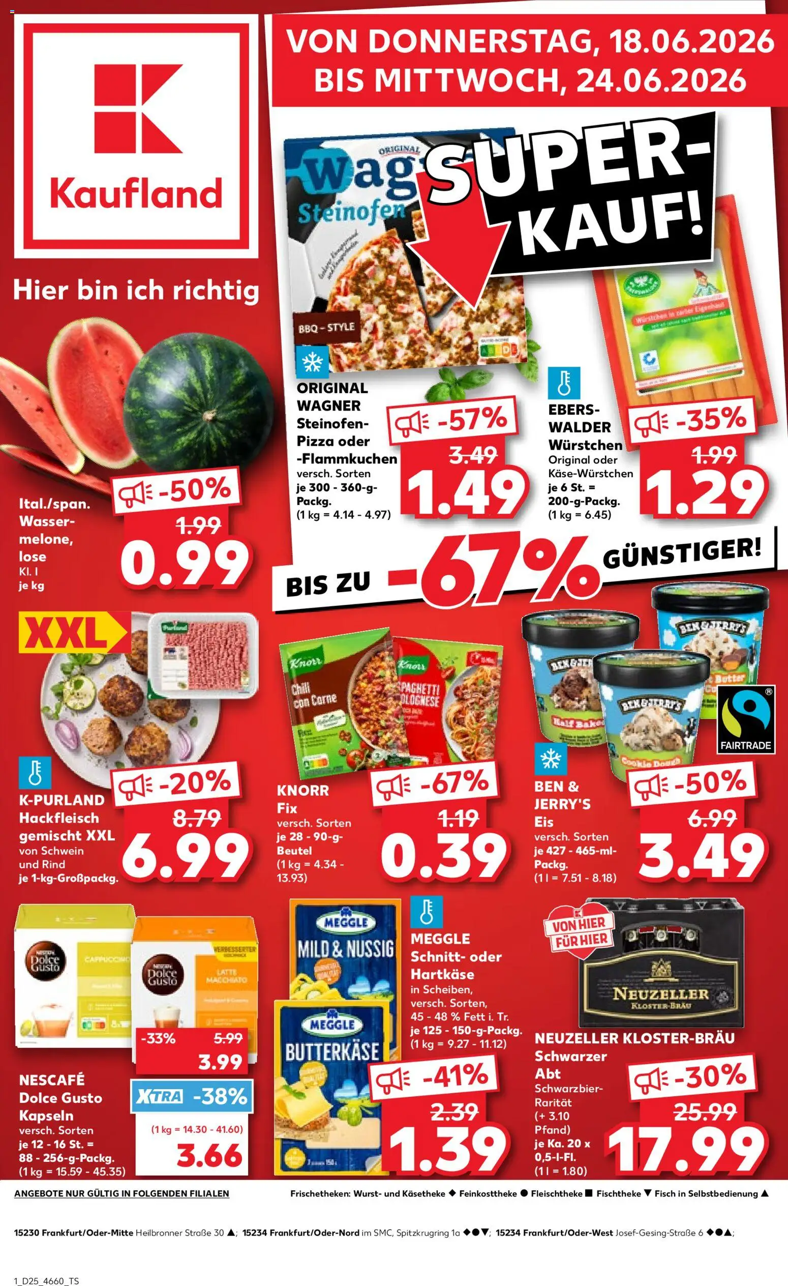 Kaufland Německo leták - Frankfurt (Oder) od 18.06.2026 | Strana: 1 | Produkty: Dolce Gusto, Pizza, Knorr, Nescafé