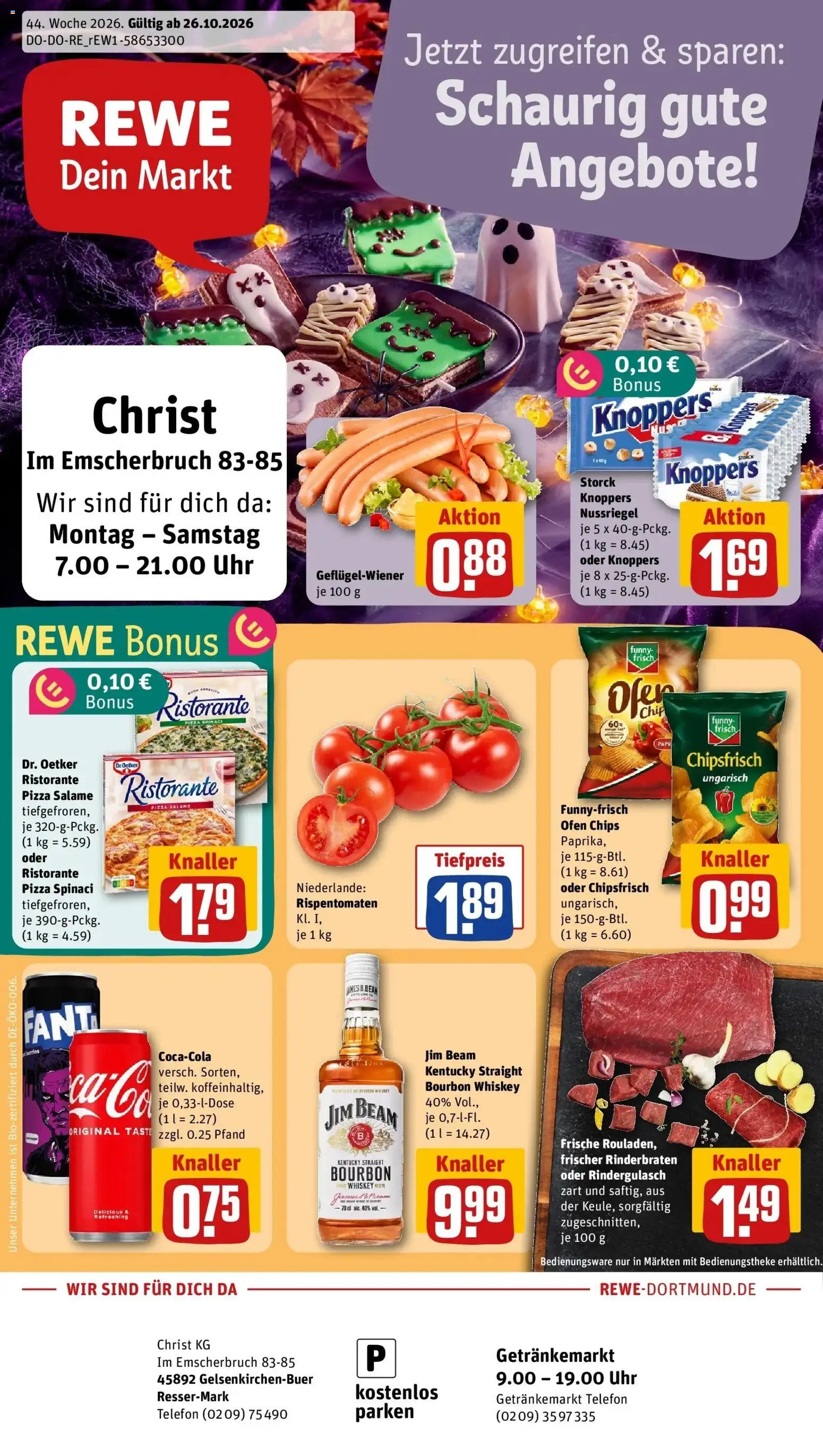REWE Prospekt ab 26.10.2026 zum Blättern » Angebote | Seite: 1 | Produkte: Ristorante, Ofen, Funny frisch, Uhr