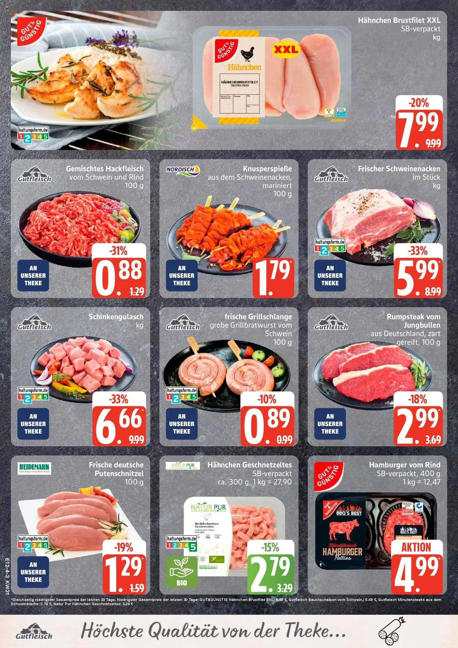 Edeka Prospekt Norderstedt – gültig ab 27.07.2026 | Seite: 4 | Produkte: Theke, Putenschnitzel, Rindfleisch, Hackfleisch