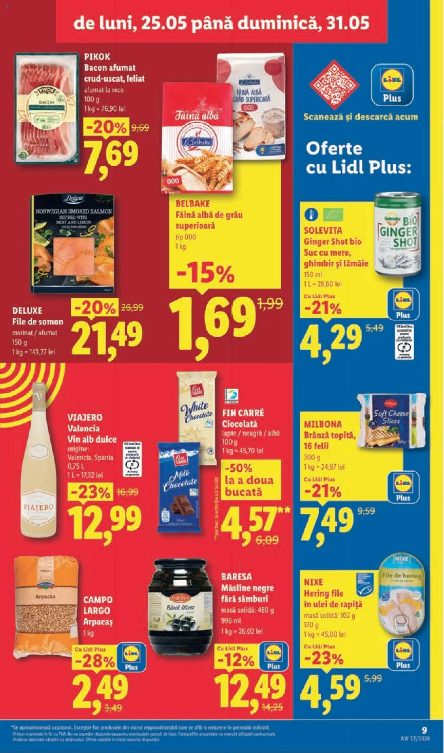Noul catalog Lidl – valabil de la 25.05.2026 | Pagină: 9 | Produse: Hijyenik ped, Bacon, Lapte, Vin