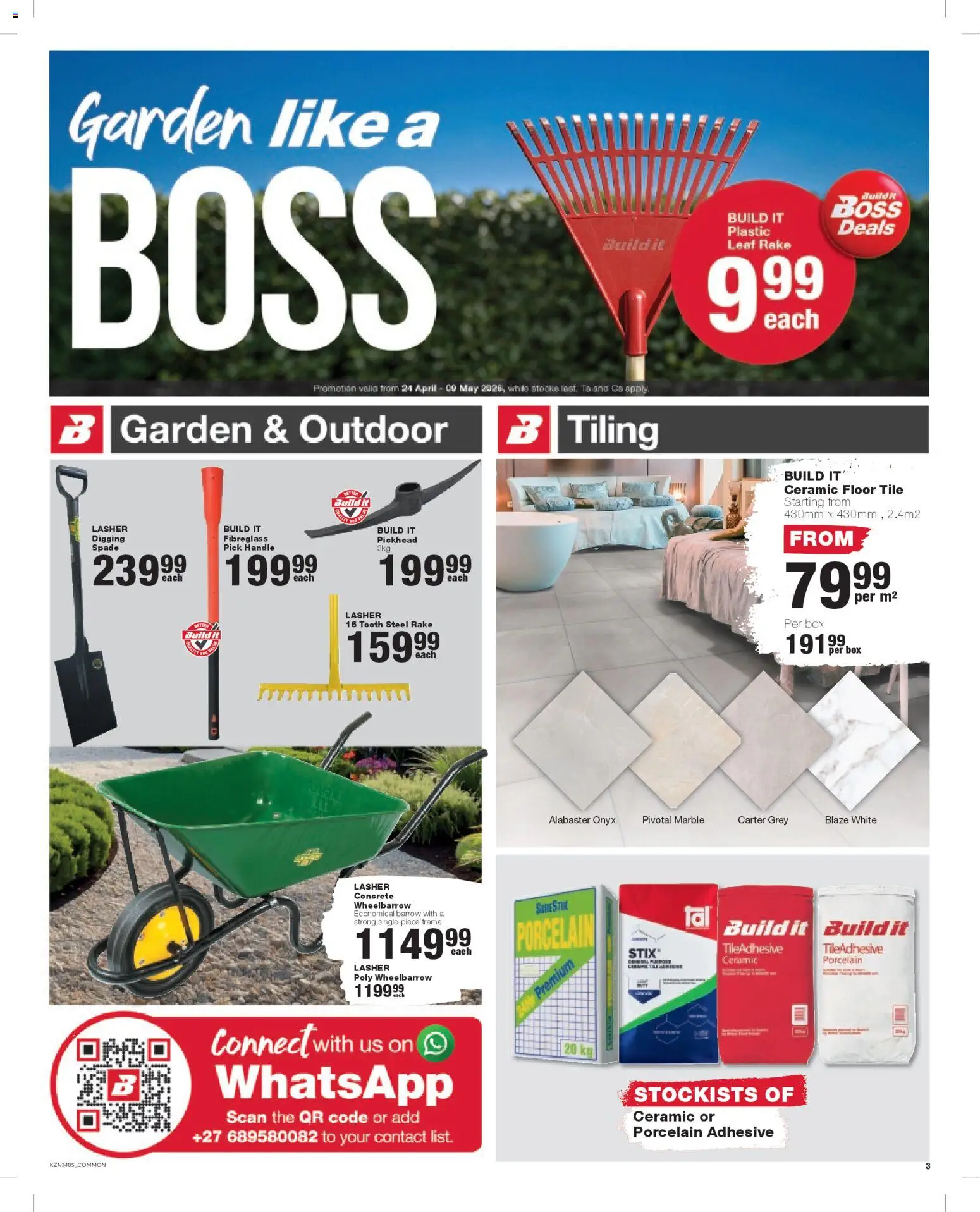 New Build It catalogue – valid from 24.04.2026 | Page: 3 | Products: Box, Tiling, Adhesive, Spade