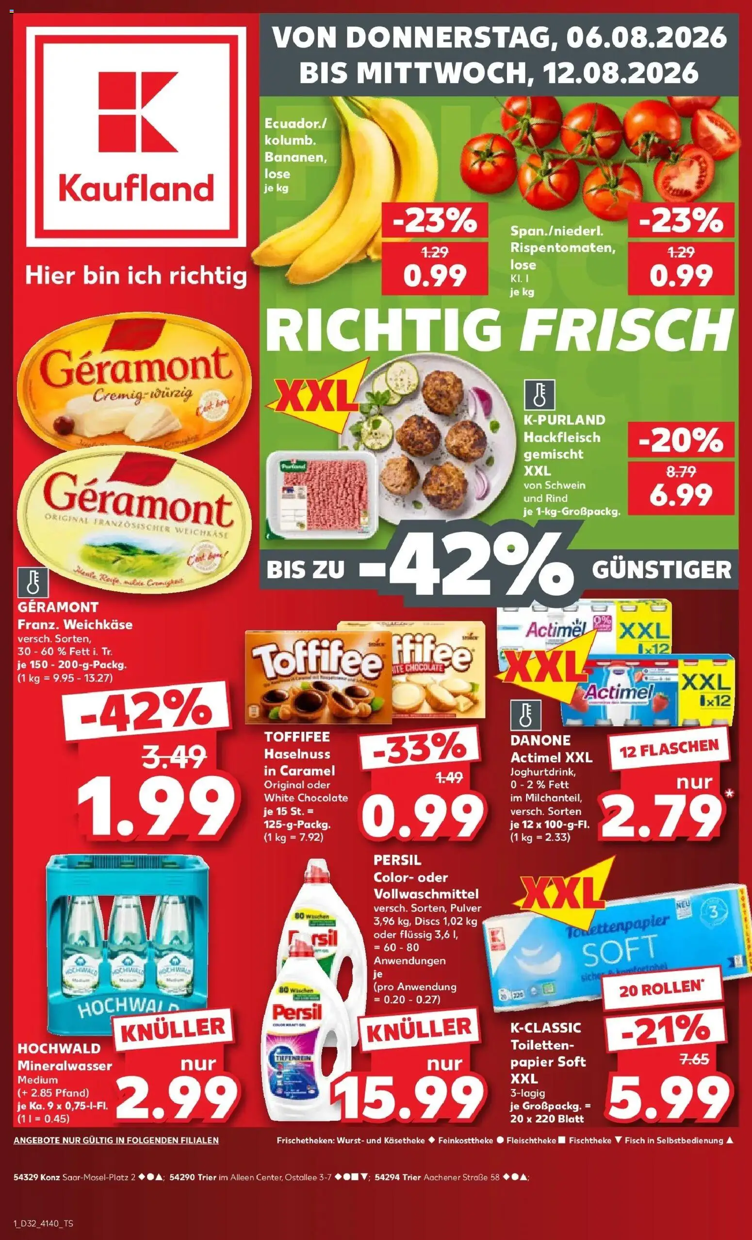 Kaufland Prospekt Konz – gültig ab 06.08.2026 | Seite: 1 | Produkte: Geramont, Actimel, Mineralwasser, Hackfleisch